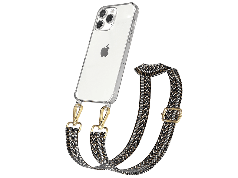 EAZY CASE Transparente Schwarz Umhängetasche, Kordel Apple, Handyhülle 15 iPhone mit Max, Grau / Boho Pro Style