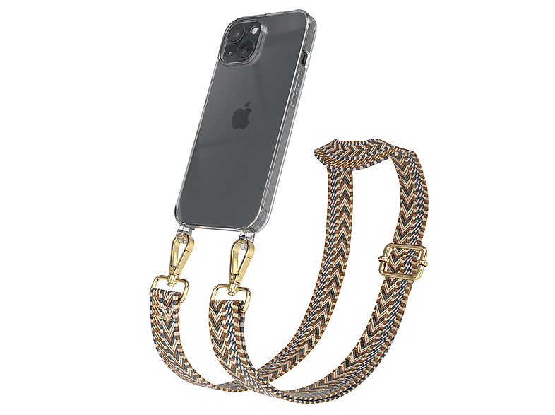 EAZY CASE Transparente Handyhülle Kordel mit Umhängetasche, iPhone Mix Boho Apple, Style, Braun 15