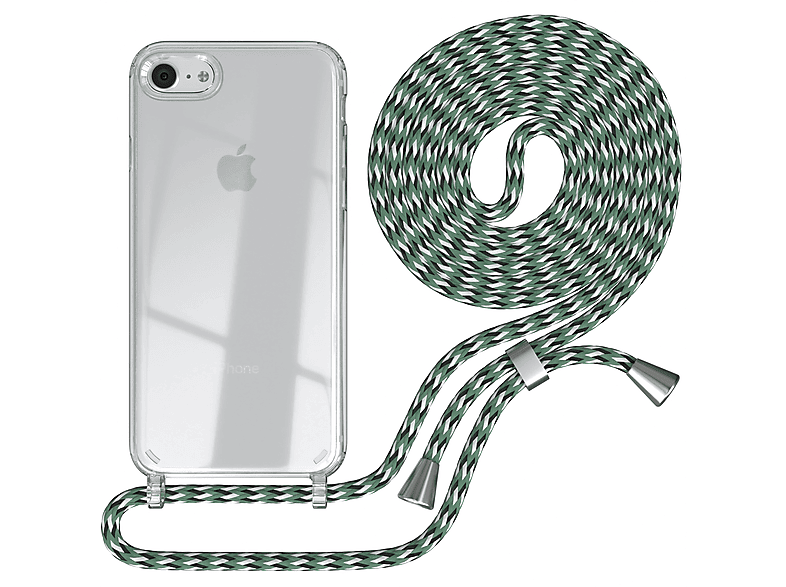 EAZY CASE Clear Cover mit Umhängeband, Umhängetasche, Apple, iPhone SE 2022 / SE 2020, iPhone 7 / 8, Grün Weiß