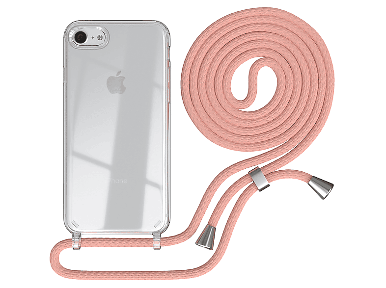 EAZY CASE Clear Cover mit Umhängeband, Umhängetasche, Apple, iPhone SE 2022 / SE 2020, iPhone 7 / 8, Altrosa Uni