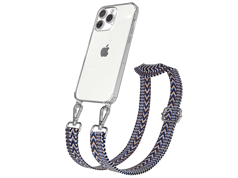 EAZY CASE Kordel Blau / mit Handyhülle Apple, Max, Boho 15 iPhone Weiß Pro Style, Transparente Umhängetasche
