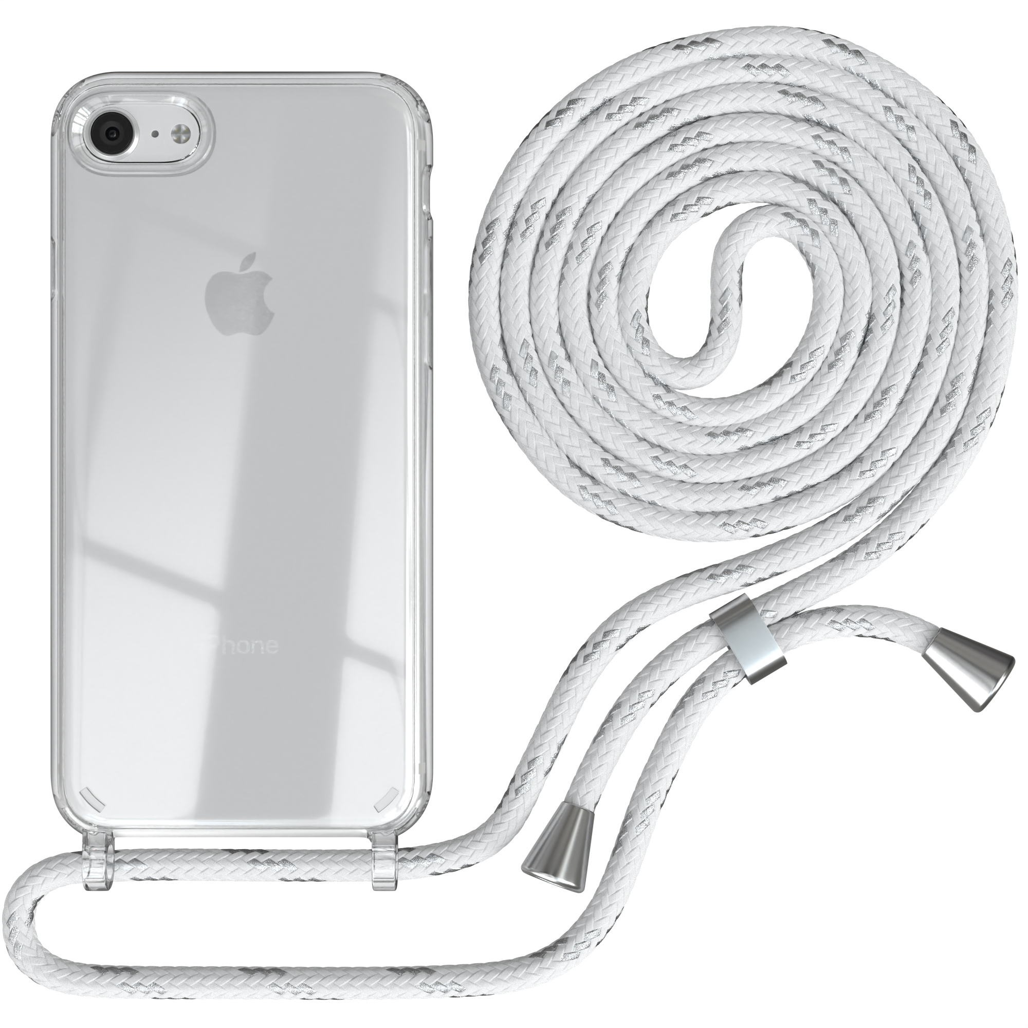 EAZY CASE Clear Cover mit Umhängetasche, / 8, Clips Weiß SE iPhone 2020, Apple, 2022 / iPhone 7 / Umhängeband, SE Silber
