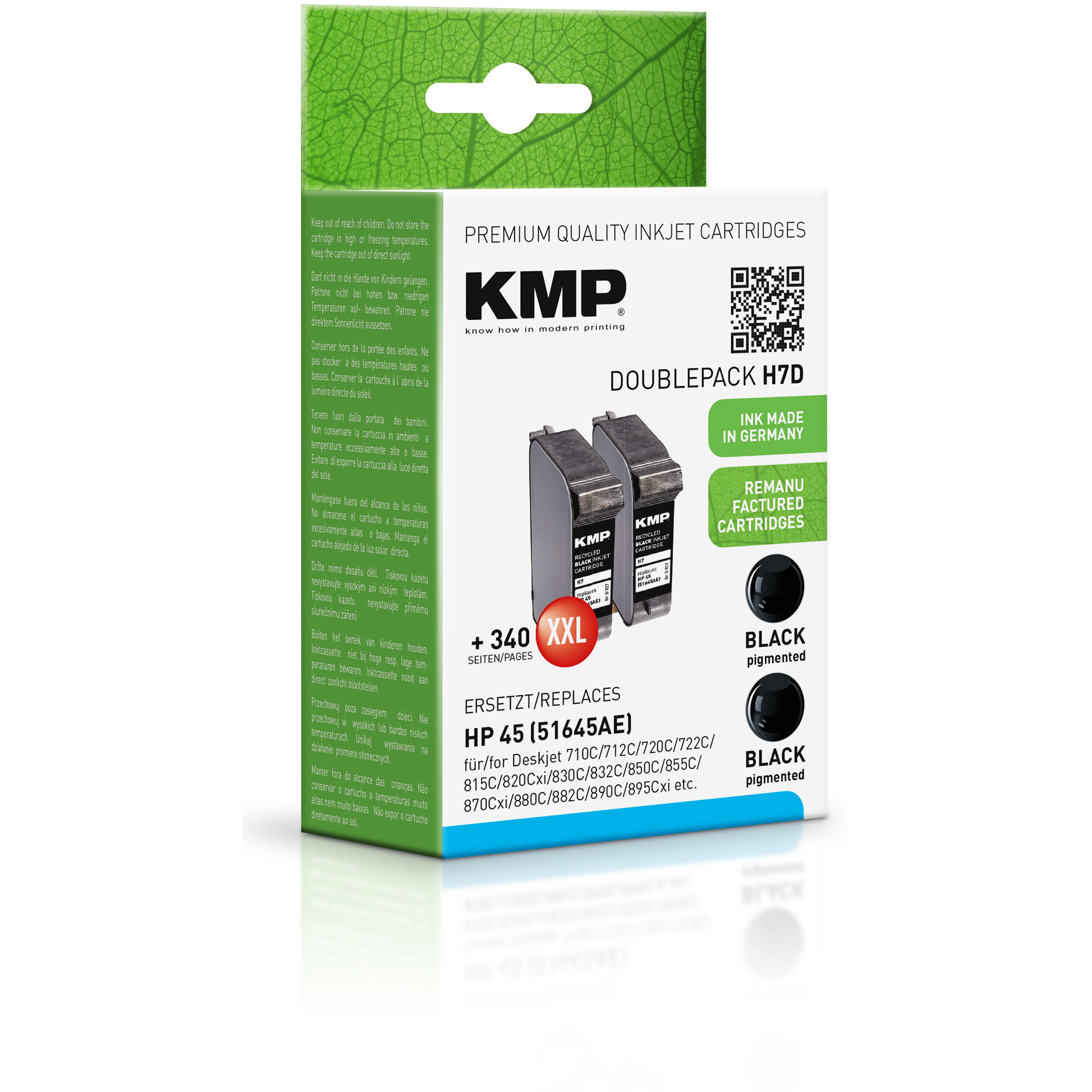 KMP Tintenpatrone für HP Ink (51645AE) Doppelpack (51645AE) Cartridge 45 black Black