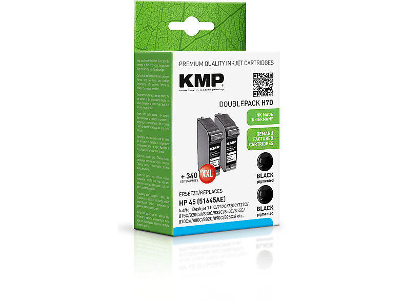 KMP Tintenpatrone für HP 45 Black (51645AE) Doppelpack Ink Cartridge black (51645AE)