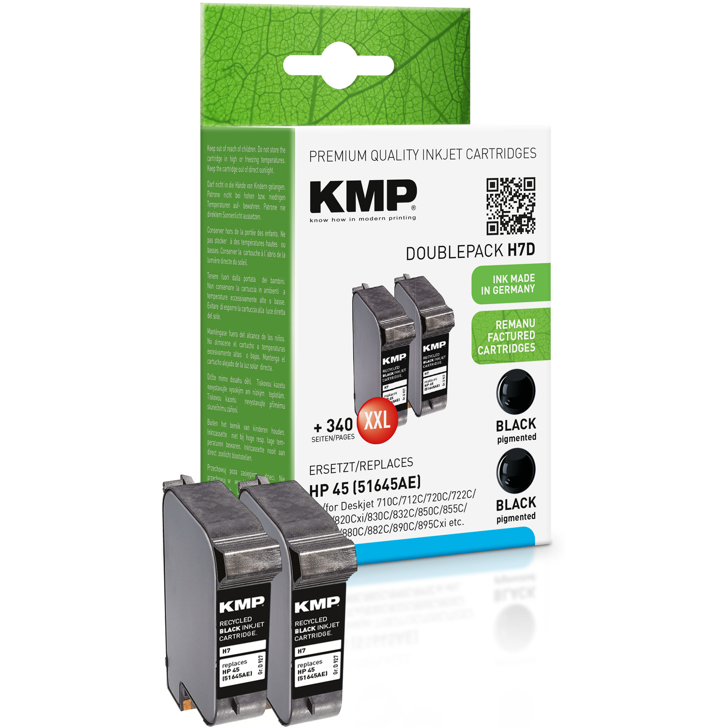 KMP Tintenpatrone für HP Ink (51645AE) Doppelpack (51645AE) Cartridge 45 black Black