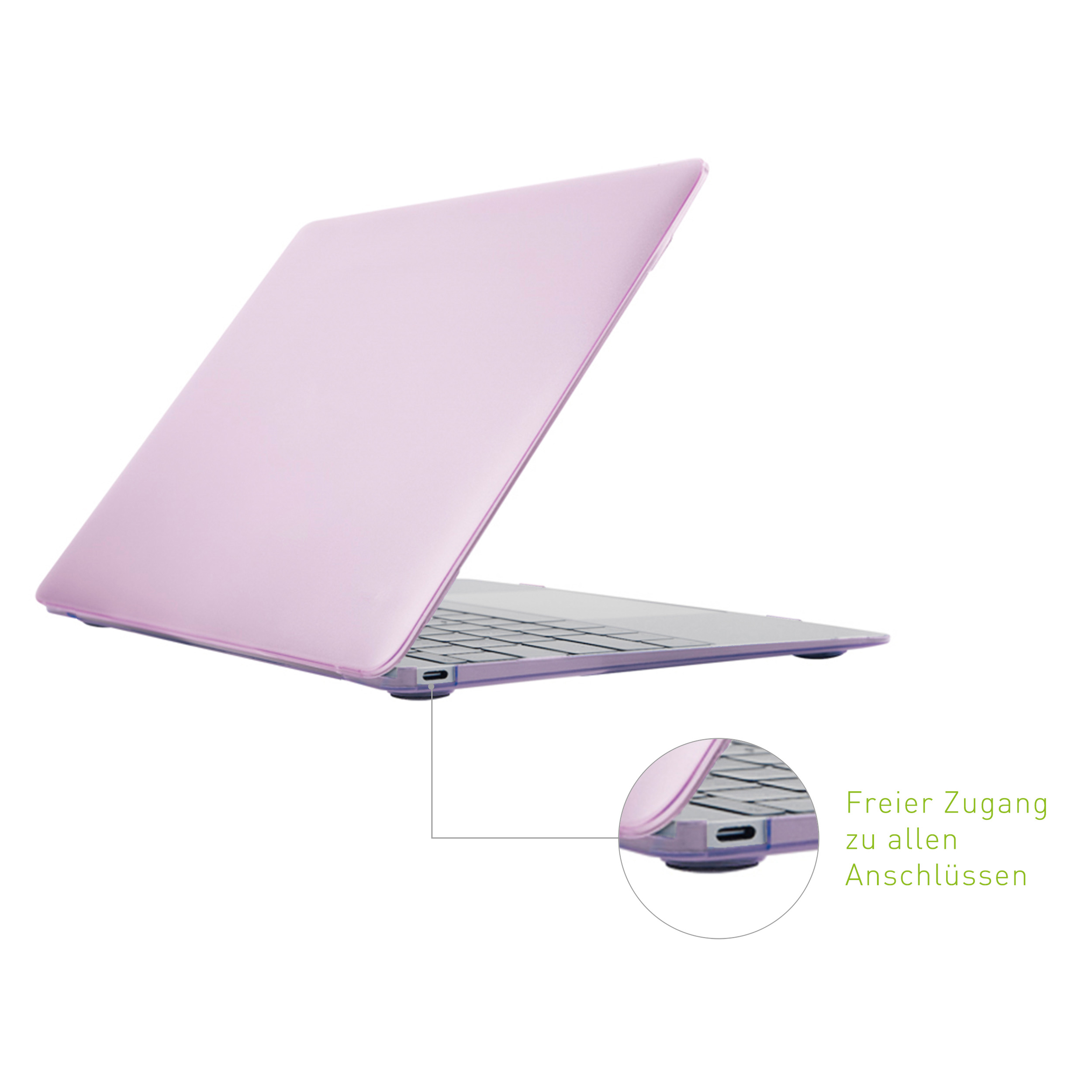 Pinke Laptoptasche mit Laptop, schräge Ansicht, weißer Hintergrund.