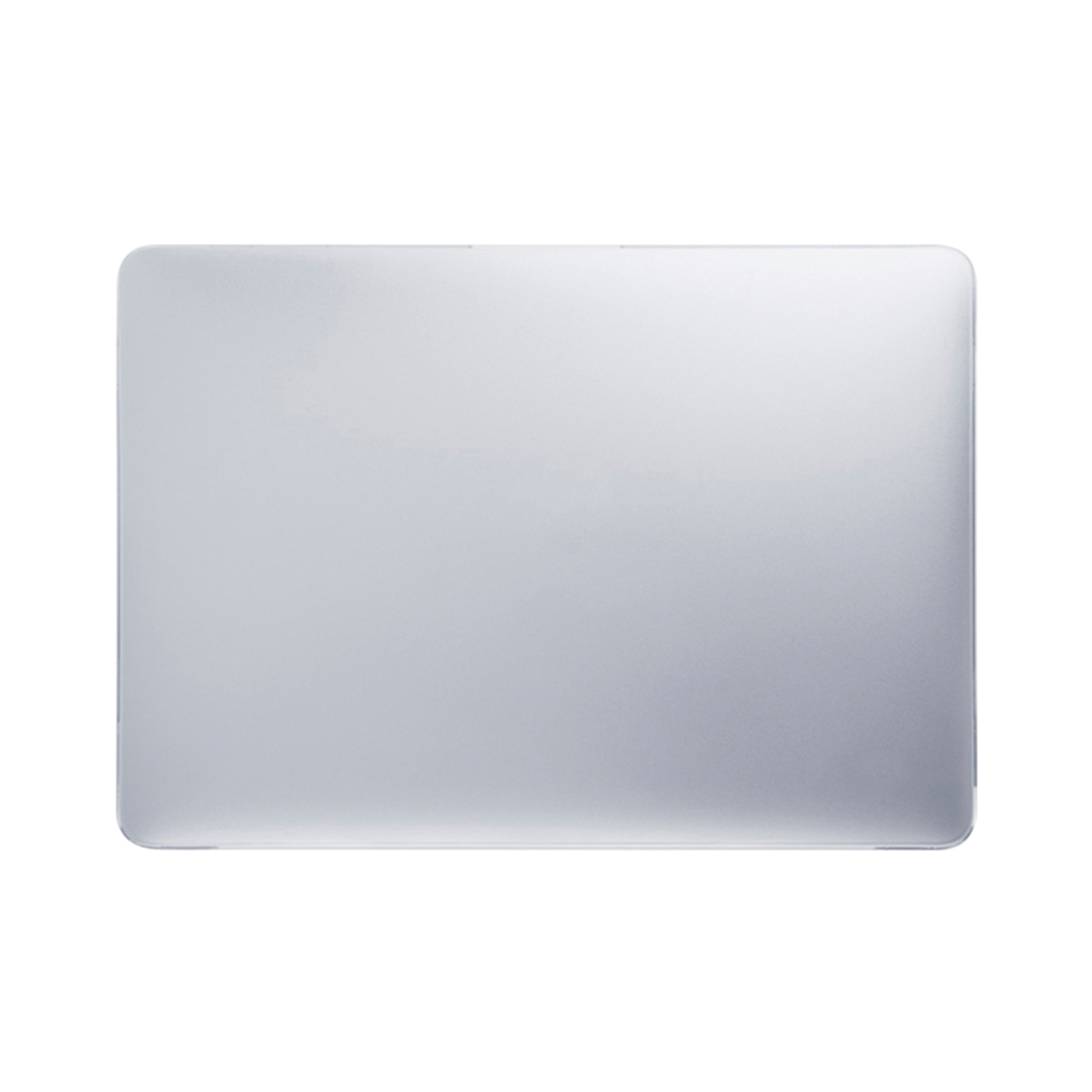 Silberner Laptop, geschlossen, auf weißem Hintergrund, Rückseite des Geräts.