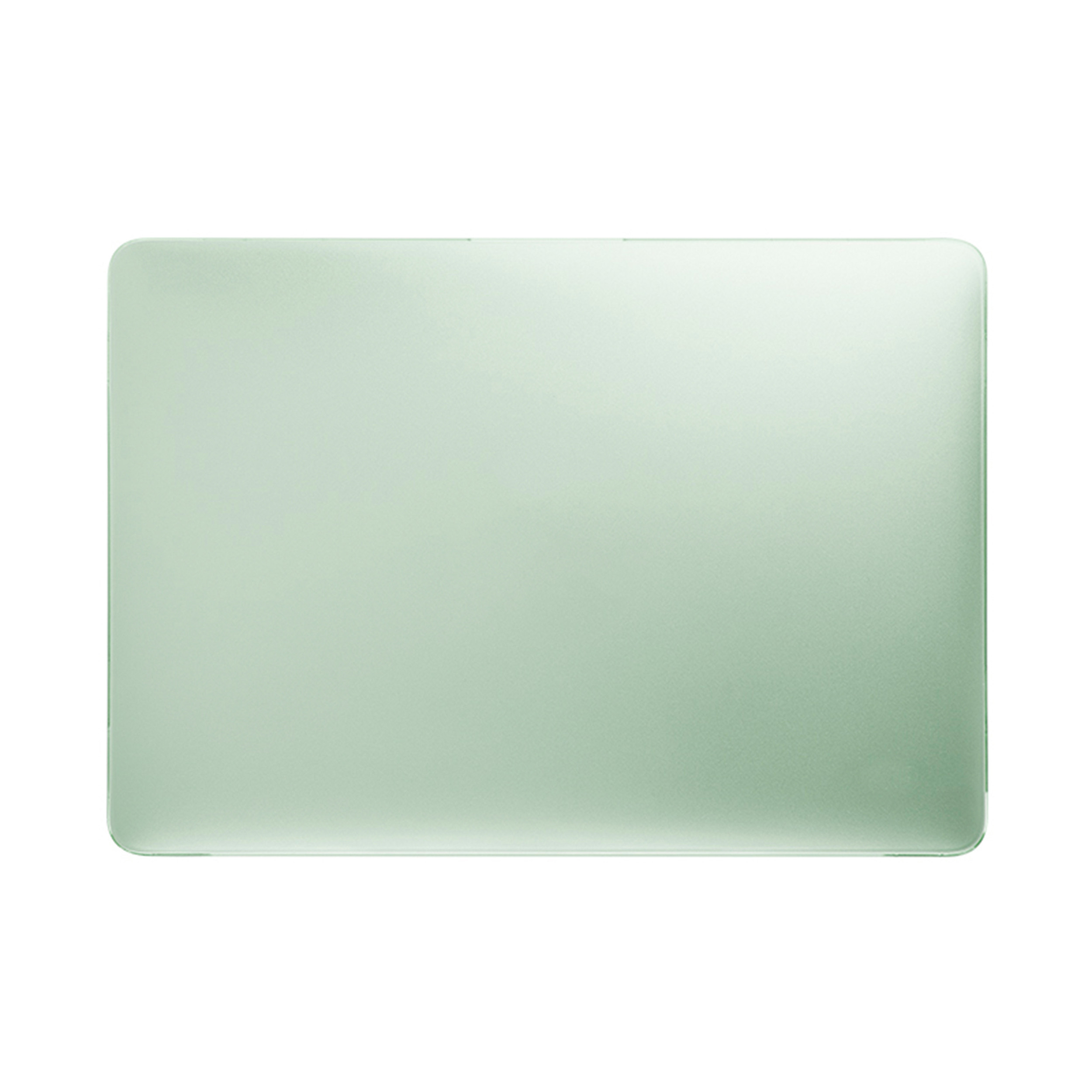 Minzgrüner Laptop auf weißem Hintergrund. Der Laptop ist geschlossen.