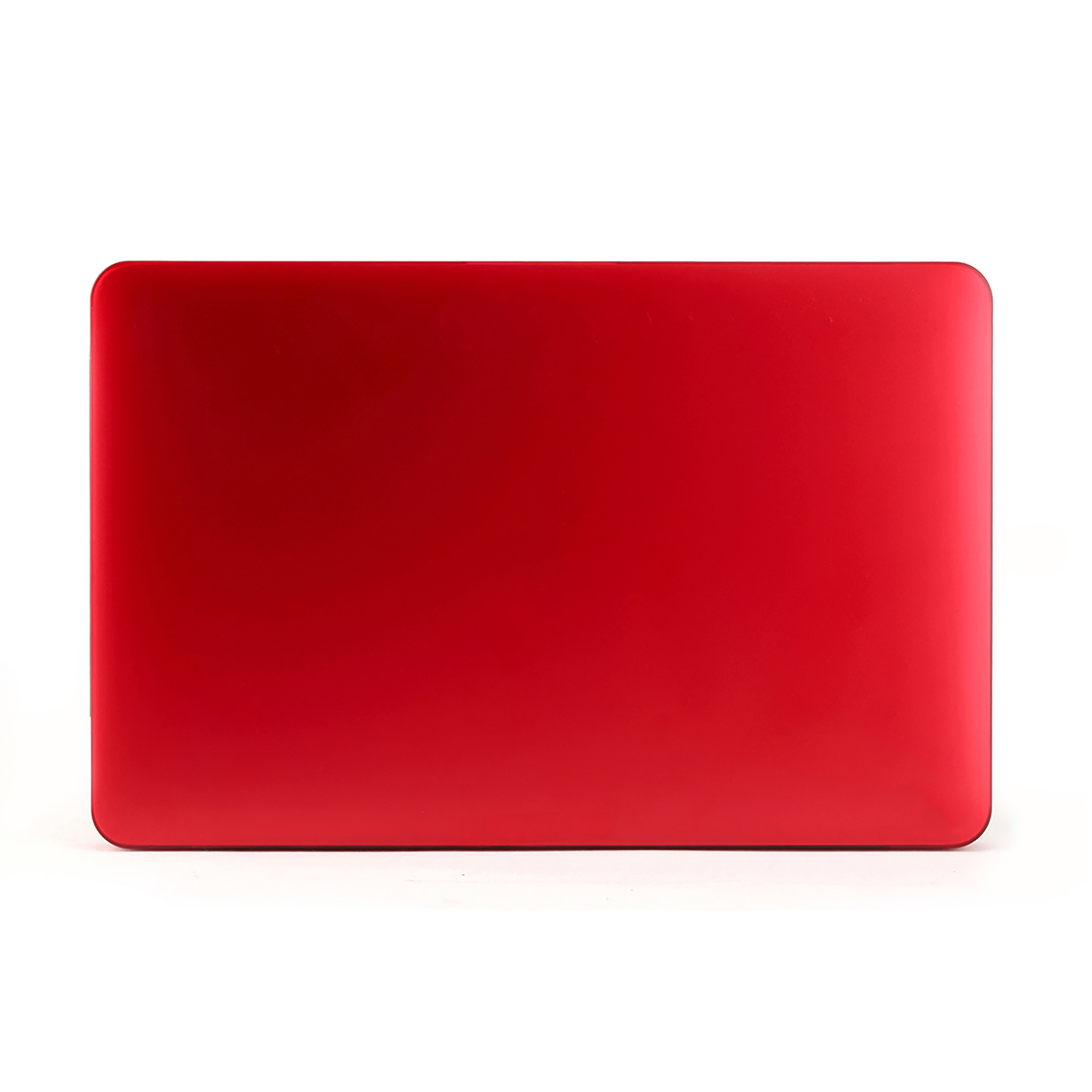 Ein geschlossener roter Laptop auf weißem Hintergrund.