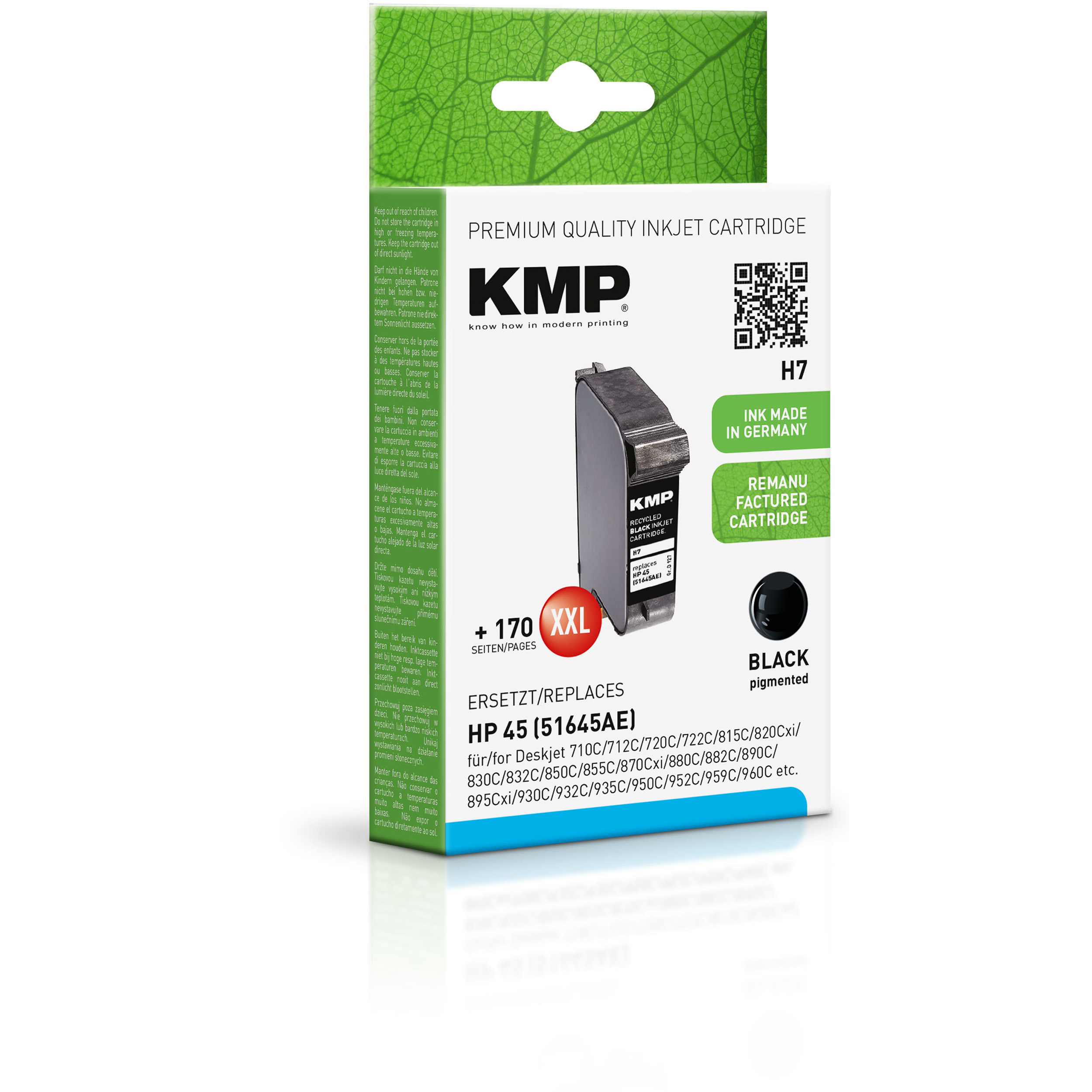 Black KMP Ink Tintenpatrone Cartridge (51645AE) black 45 für HP (51645AE)