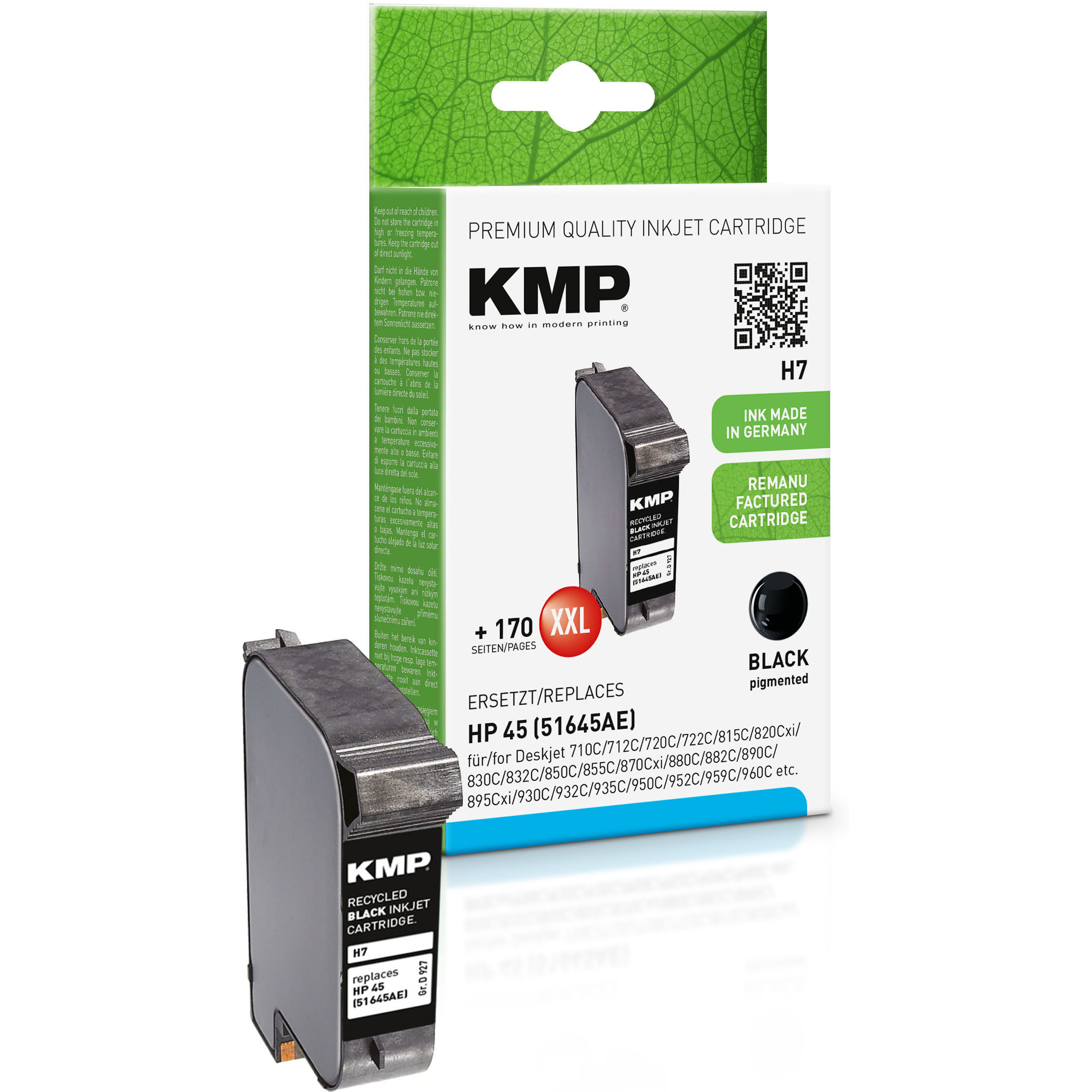 Black KMP Ink Tintenpatrone Cartridge (51645AE) black 45 für HP (51645AE)