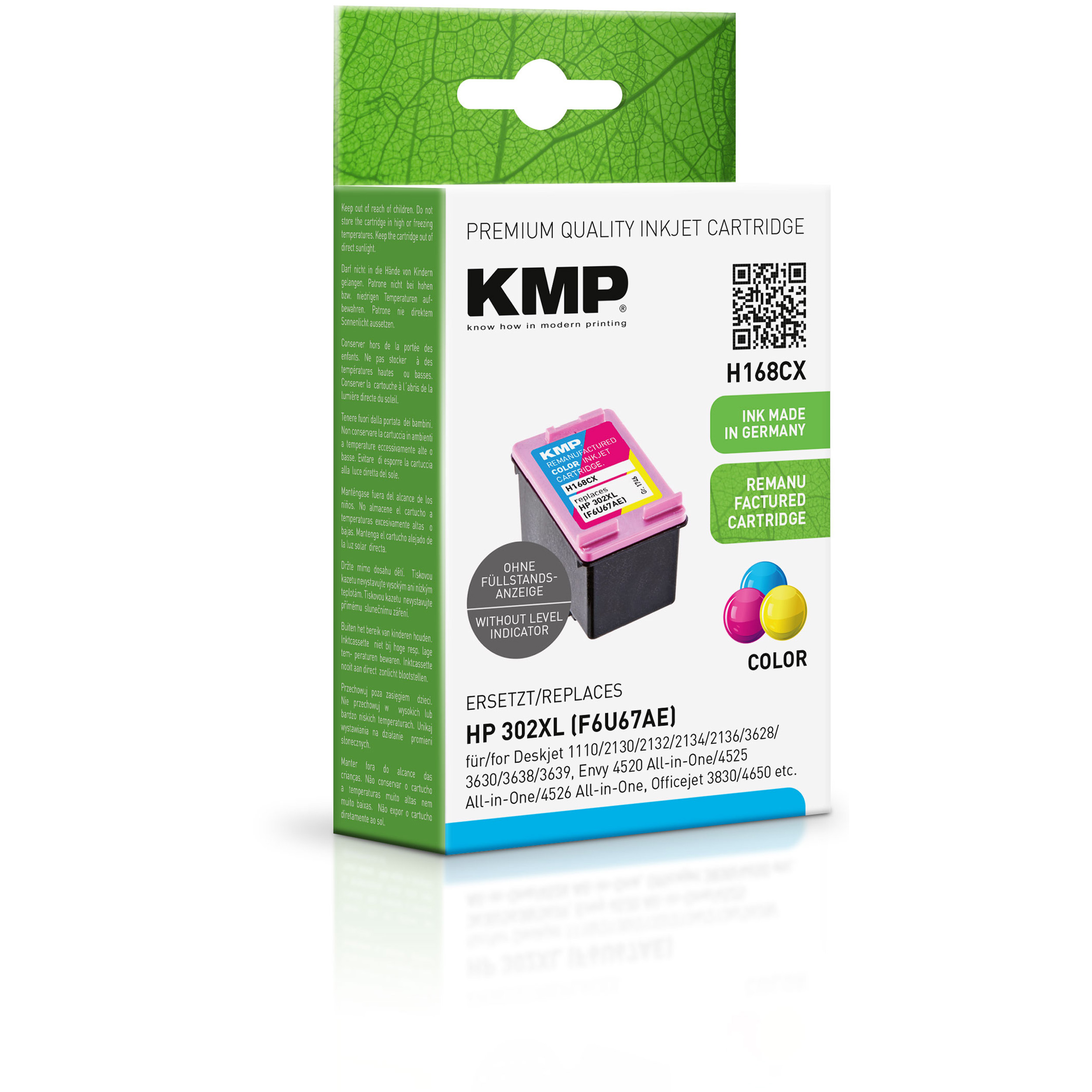 KMP Tintenpatrone für HP C,M,Y (F6U67AE) 3-farbig 3-farbig (F6U67AE) Cartridge Ink 302XL