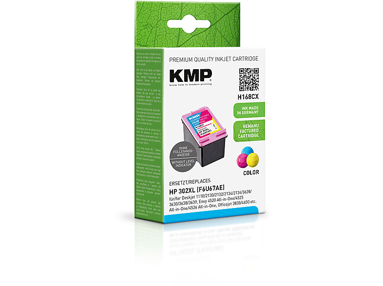 KMP Tintenpatrone für HP 302XL Ink Cartridge (F6U67AE) 3-farbig 3-farbig C,M,Y (F6U67AE)