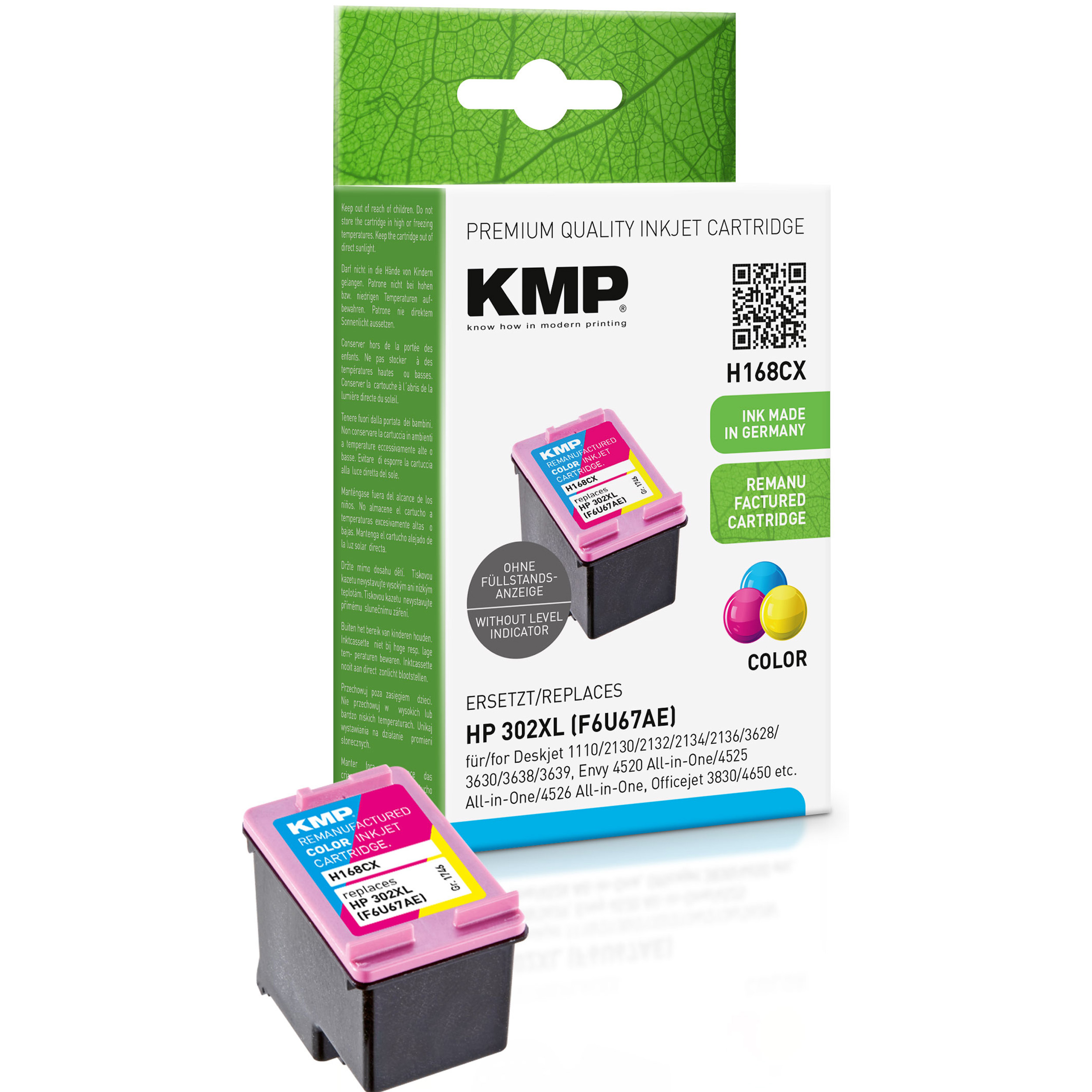 KMP Tintenpatrone für HP 3-farbig 3-farbig (F6U67AE) Cartridge Ink C,M,Y 302XL (F6U67AE)