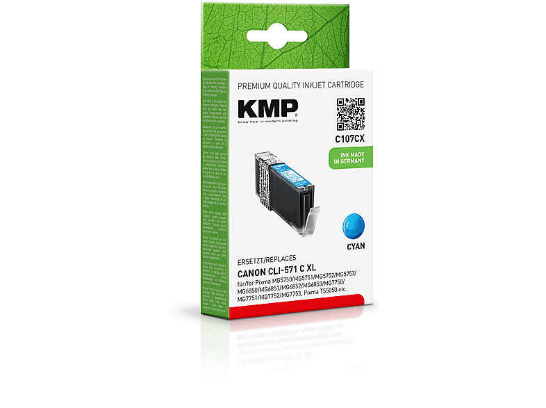 KMP Tintenpatrone für Canon CLI571CXL Cyan (0332C001) Ink Cartridge cyan (0332C001)