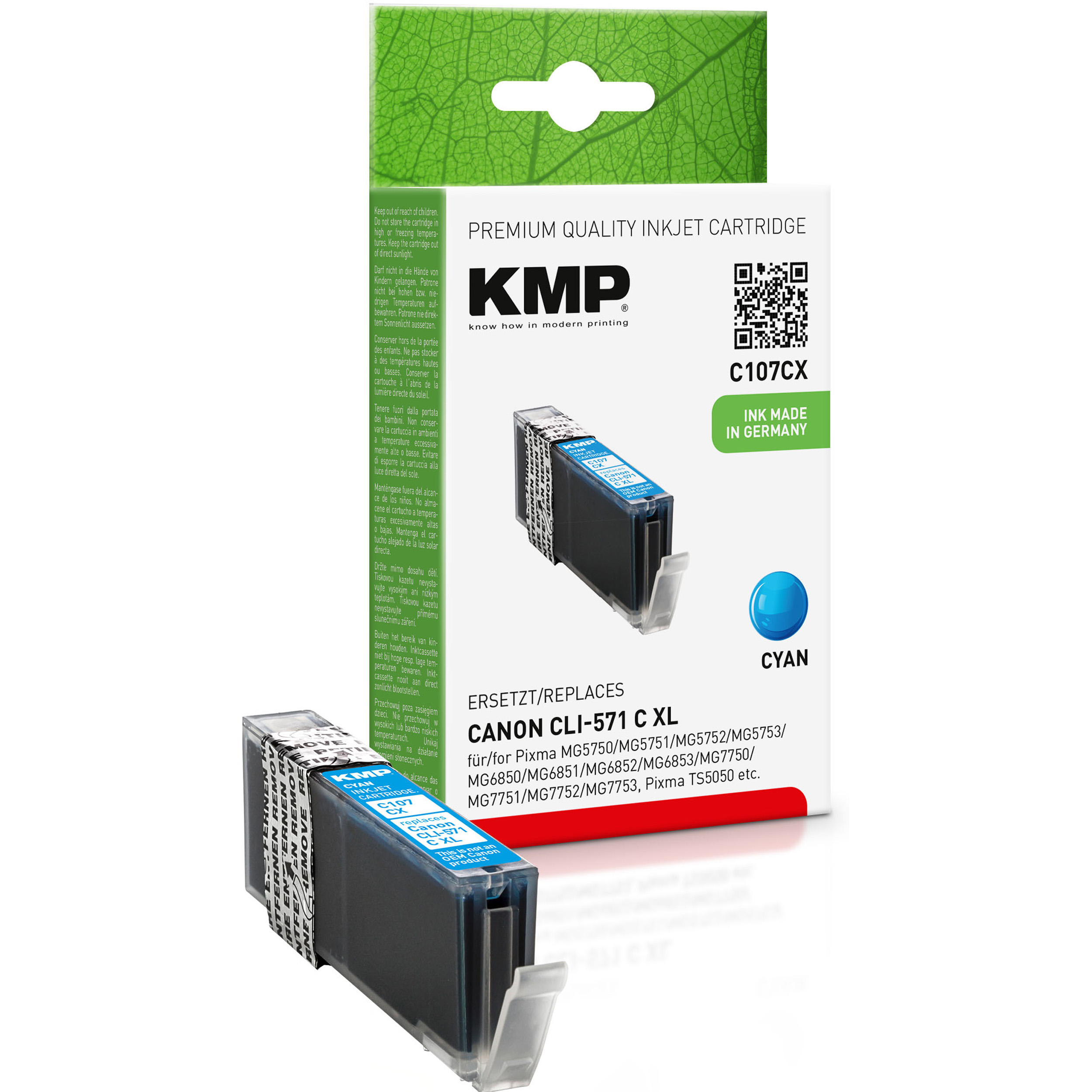 KMP Tintenpatrone (0332C001) CLI571CXL Canon Cyan cyan für (0332C001) Ink Cartridge