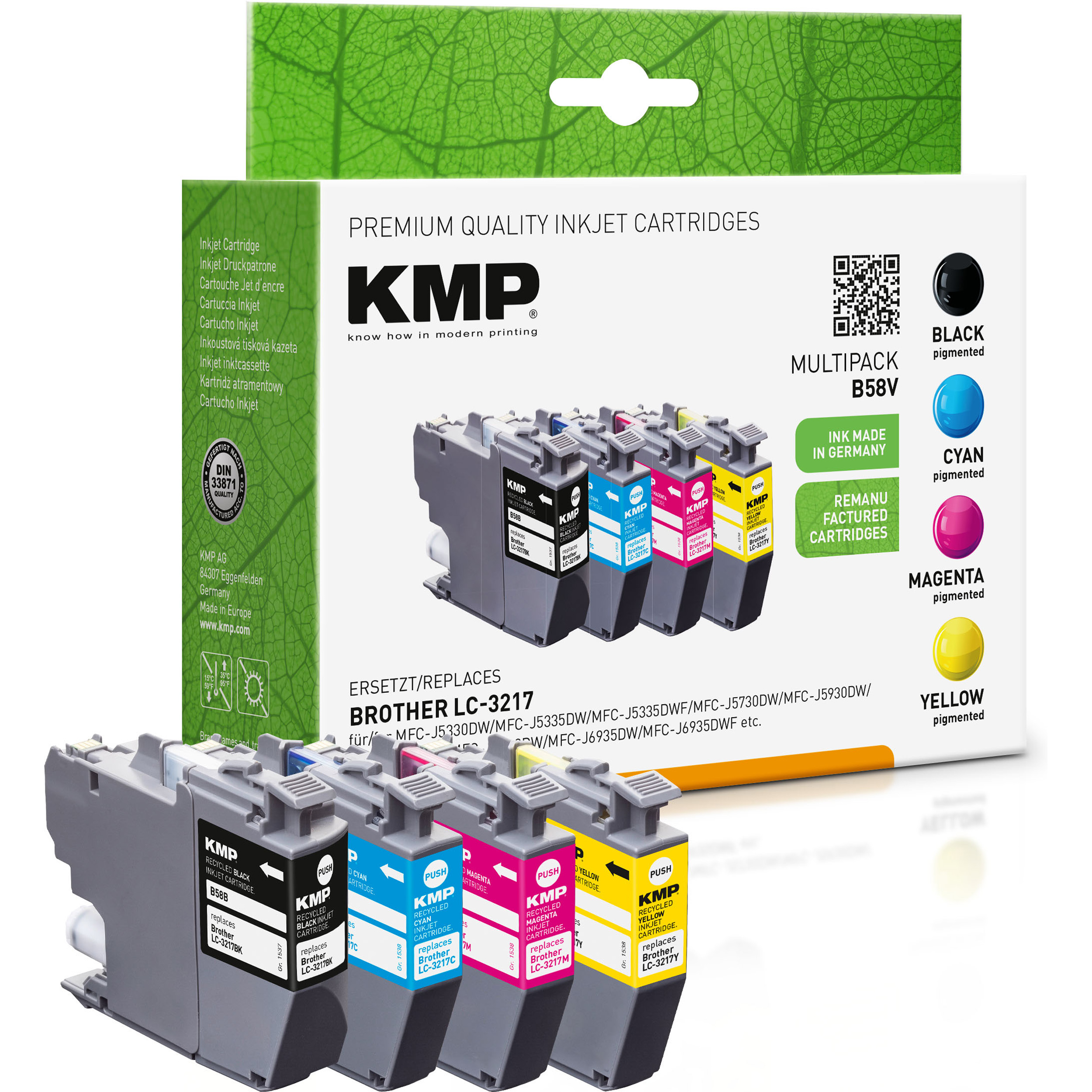 KMP Tintenpatrone für yellow cyan, Ink Cartridge Multipack LC3217C, LC3217C, Brother LC3217M, LC3217BK, LC3217M LC3217Y) schwarz, magenta, (LC3217BK