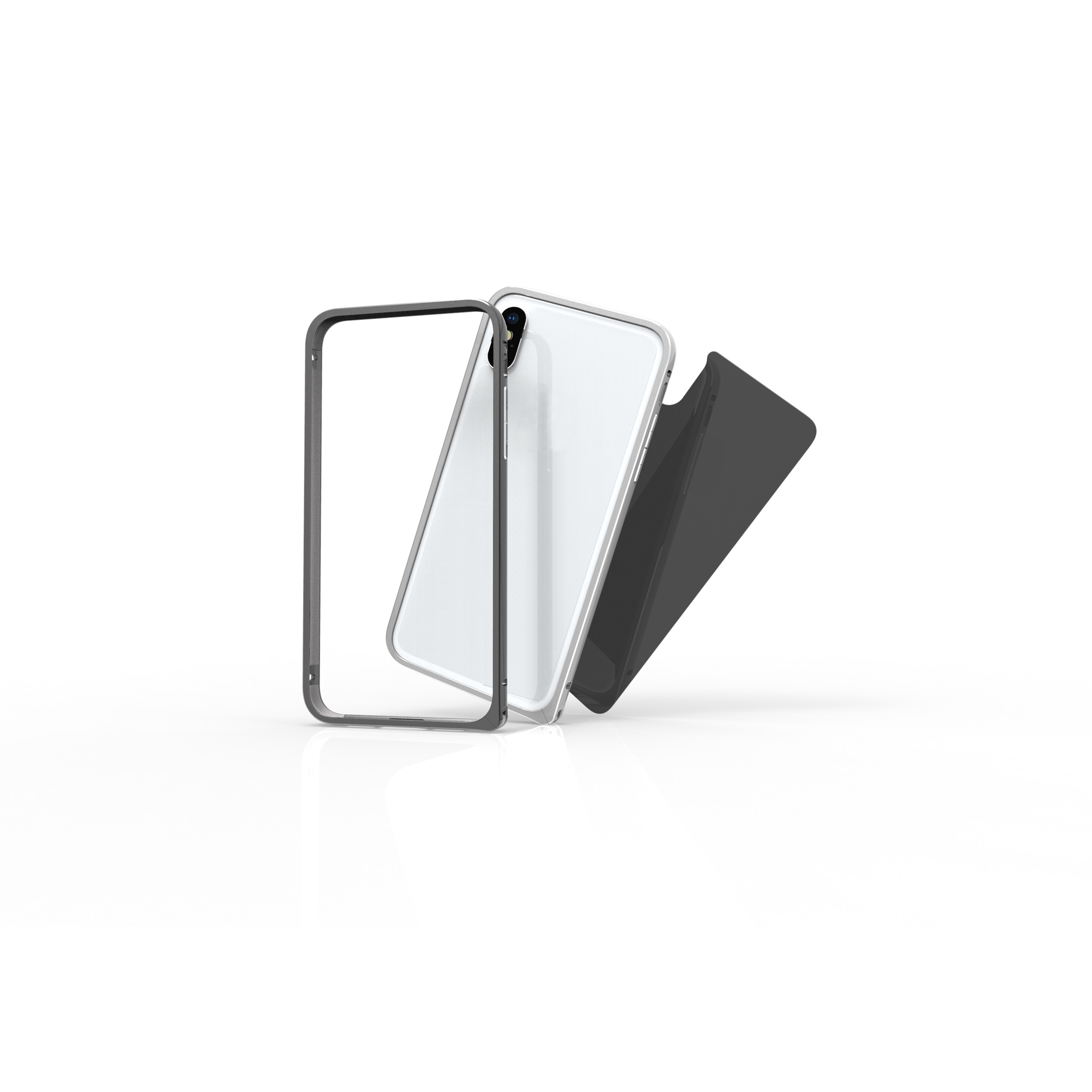 Silver, Cover, Set Rückseitenglas silber IPhone iPhone Apple, X, + X KMP Schutzrahmen Aliminium für Full
