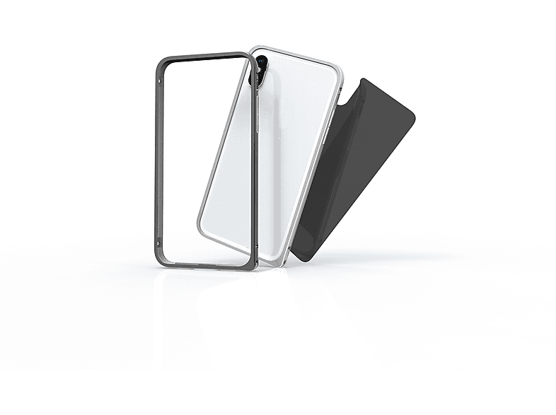 KMP Aliminium Schutzrahmen + Rückseitenglas Set für iPhone X Silver, Full Cover, Apple, IPhone 
X, silber