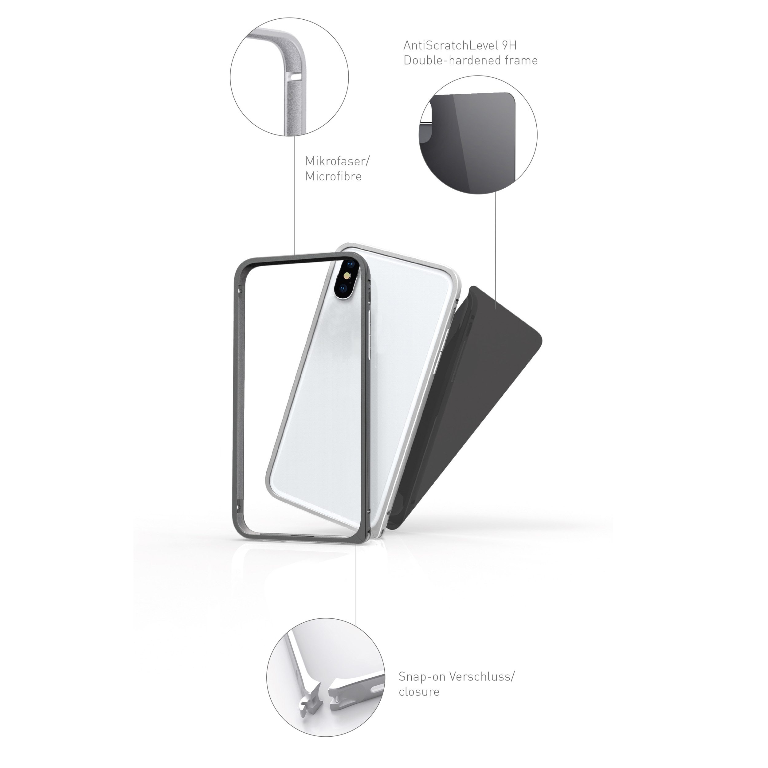 Silver, Cover, Set Rückseitenglas silber IPhone iPhone Apple, X, + X KMP Schutzrahmen Aliminium für Full