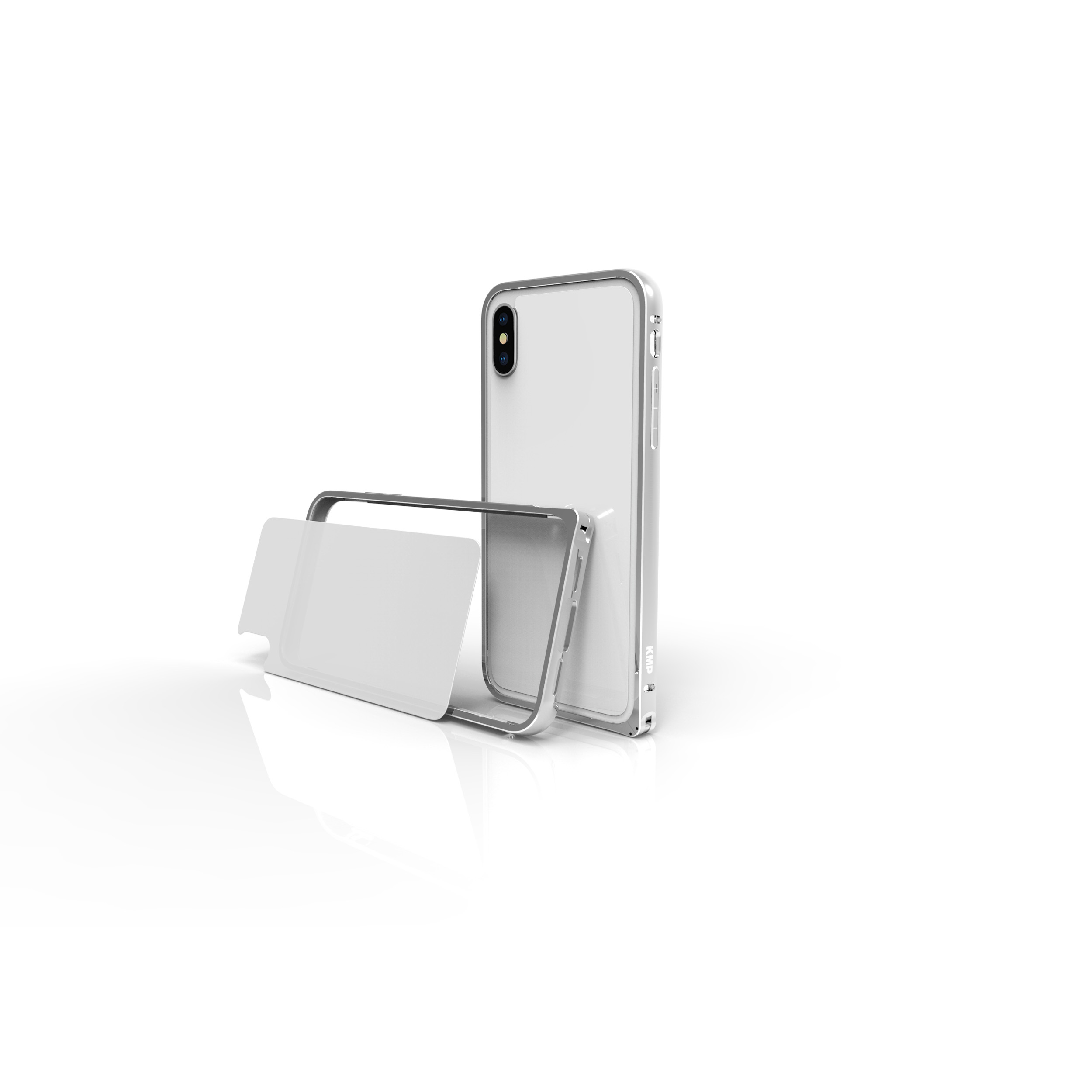 Set für X Schutzrahmen + Cover, Rückseitenglas iPhone Silver, Apple, KMP Aliminium X, IPhone Full silber