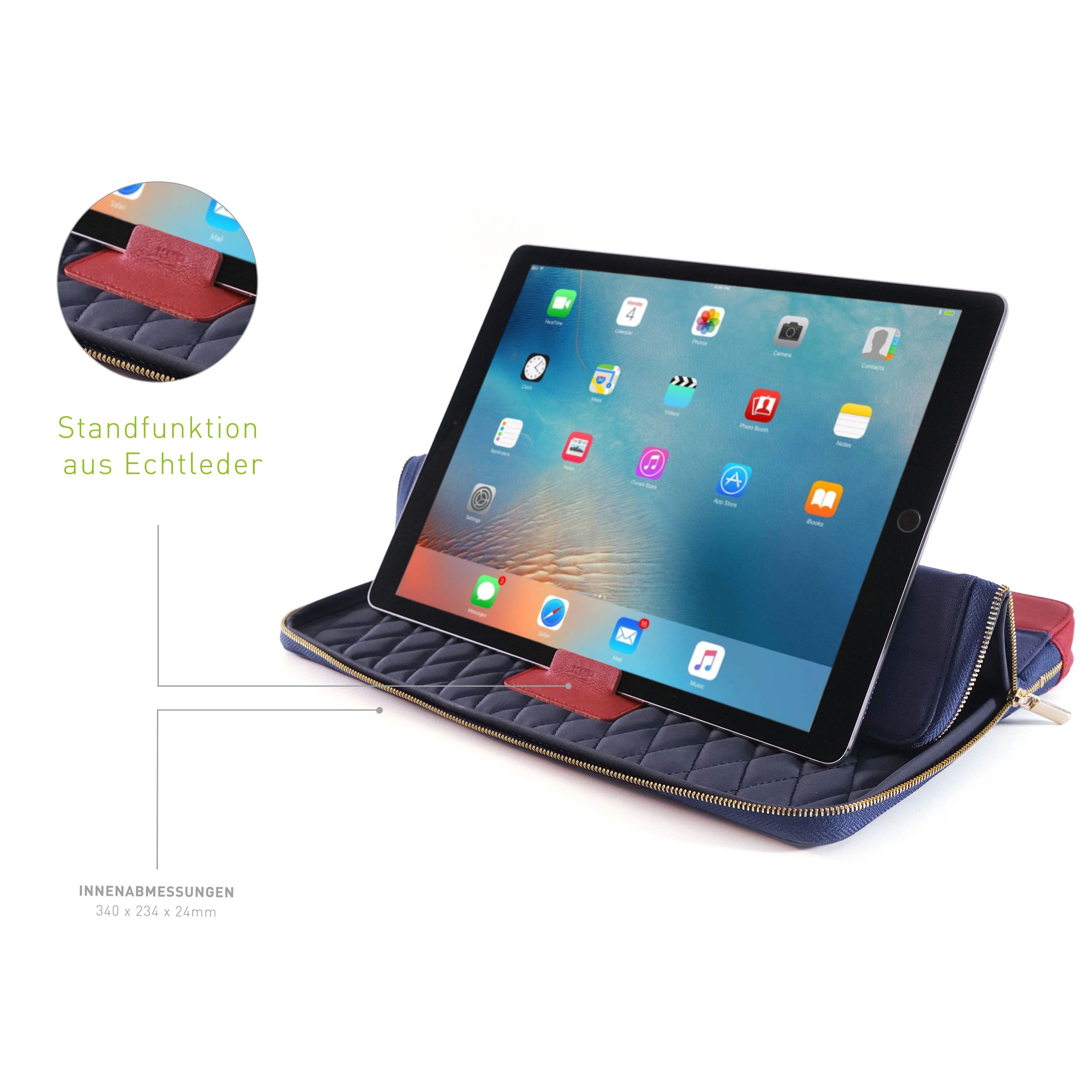 KMP Sleeve für Blue/Red Notebook für Echtleder, Sleeve Textil, MacBook red blue Sleeve Air / 13 Apple