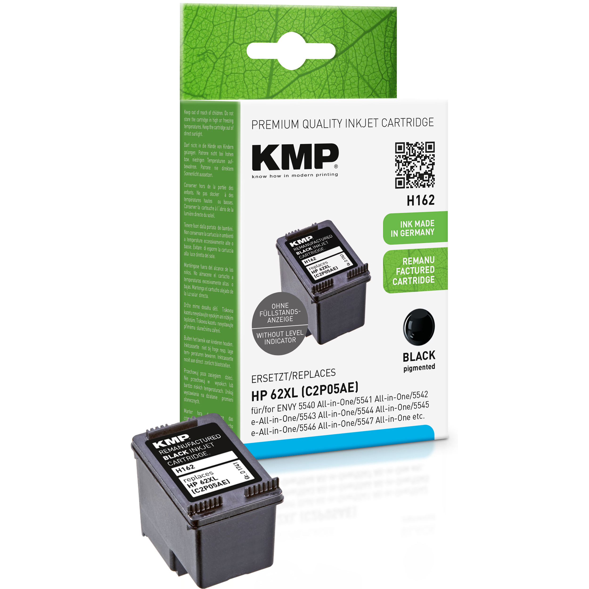 (C2P05AE) KMP black Tintenpatrone Ink Black HP (C2P05AE) 62XL für Cartridge