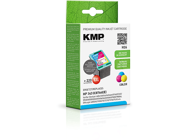 KMP Tintenpatrone für HP Ink (C8766EE) C,M,Y 3-farbig (C8766EE) 3-farbig Cartridge 343