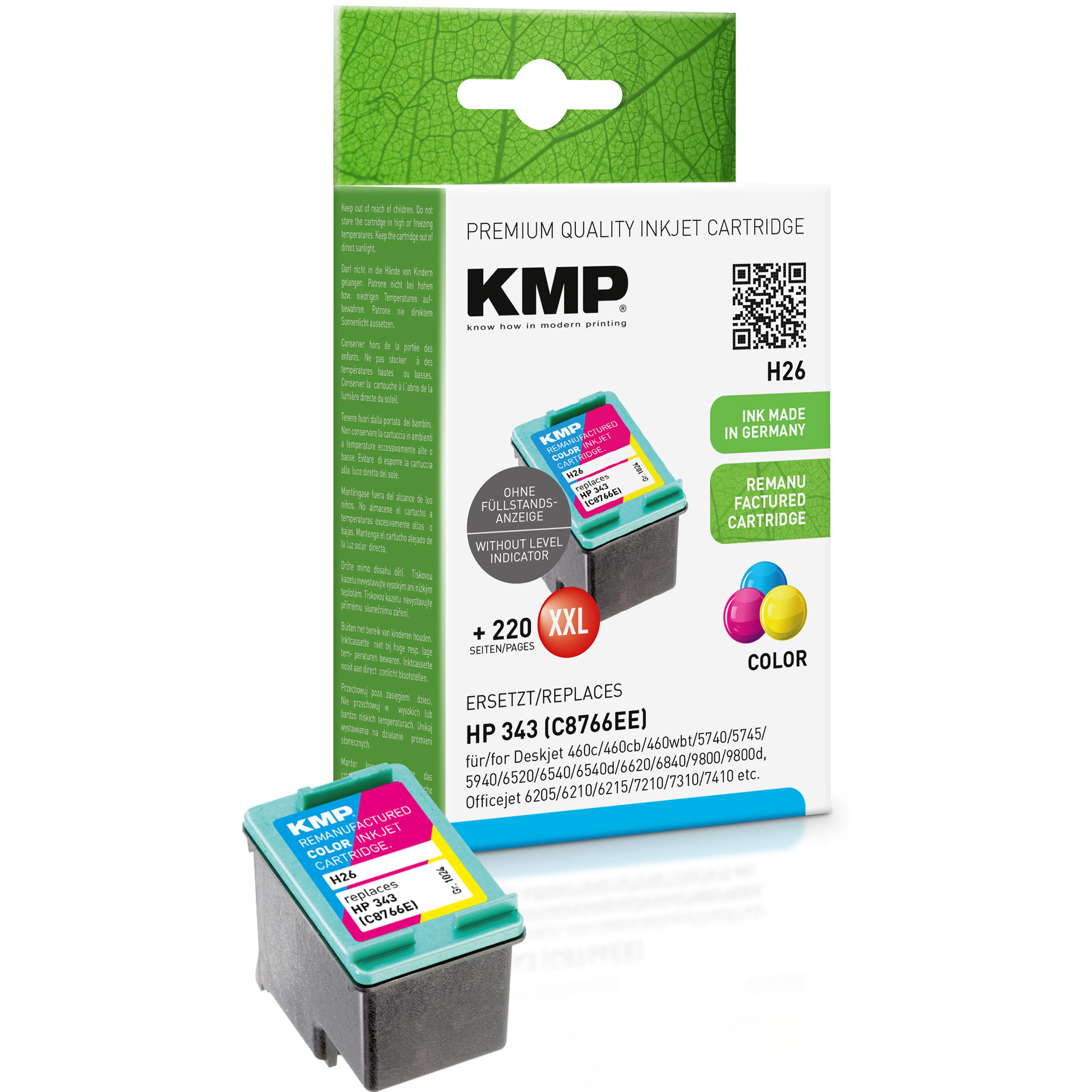 3-farbig KMP (C8766EE) 343 3-farbig (C8766EE) Tintenpatrone Cartridge C,M,Y für HP Ink