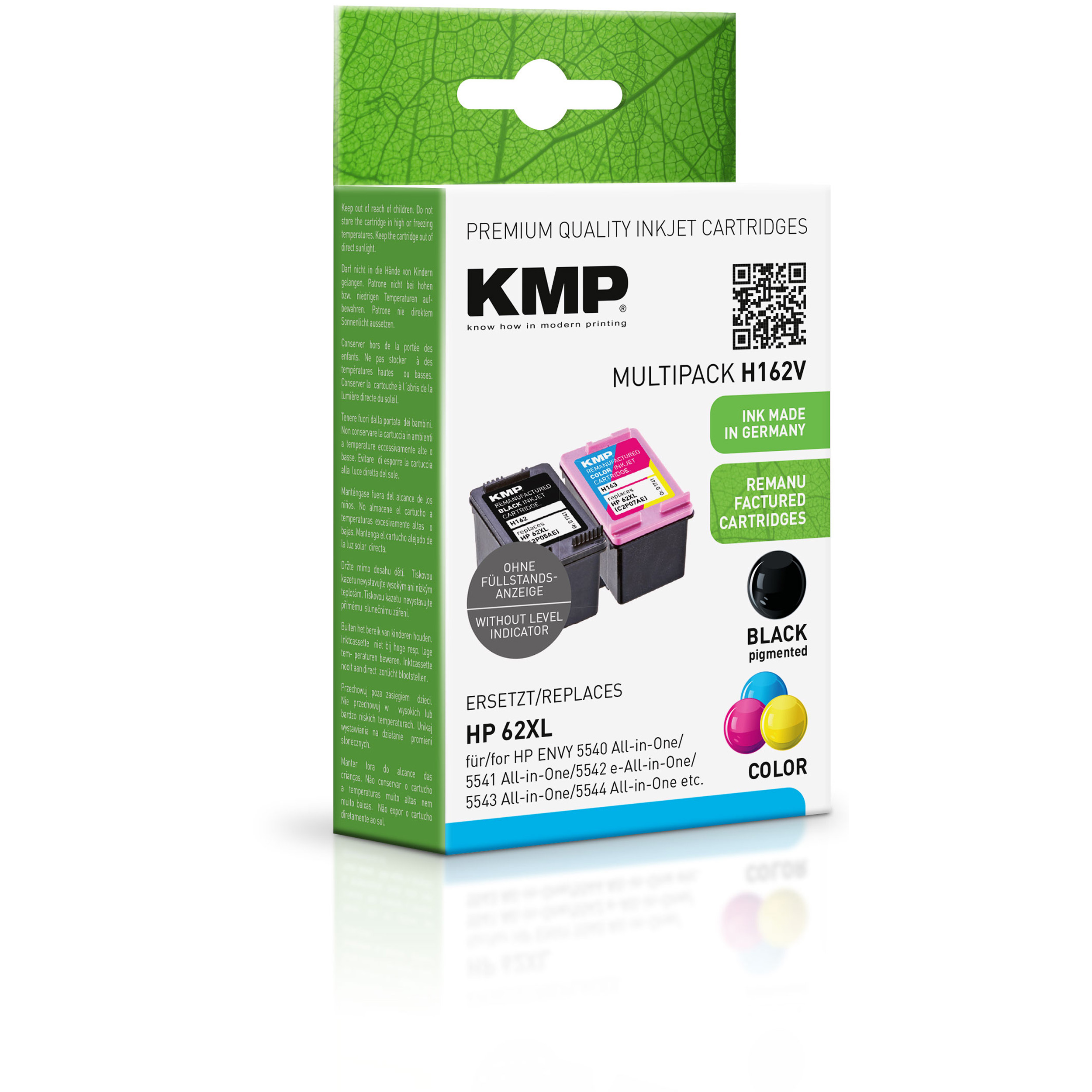 KMP Tintenpatrone 62XL C2P07AE) BK,C,M,Y Cartridge für Ink (C2P05AE, C2P07AE) 3-farbig schwarz, HP (C2P05AE, Multipack