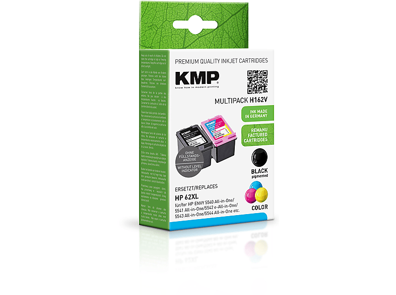 KMP Tintenpatrone für HP 62XL BK,C,M,Y (C2P05AE, C2P07AE) Multipack Ink Cartridge schwarz, 3-farbig (C2P05AE, C2P07AE)