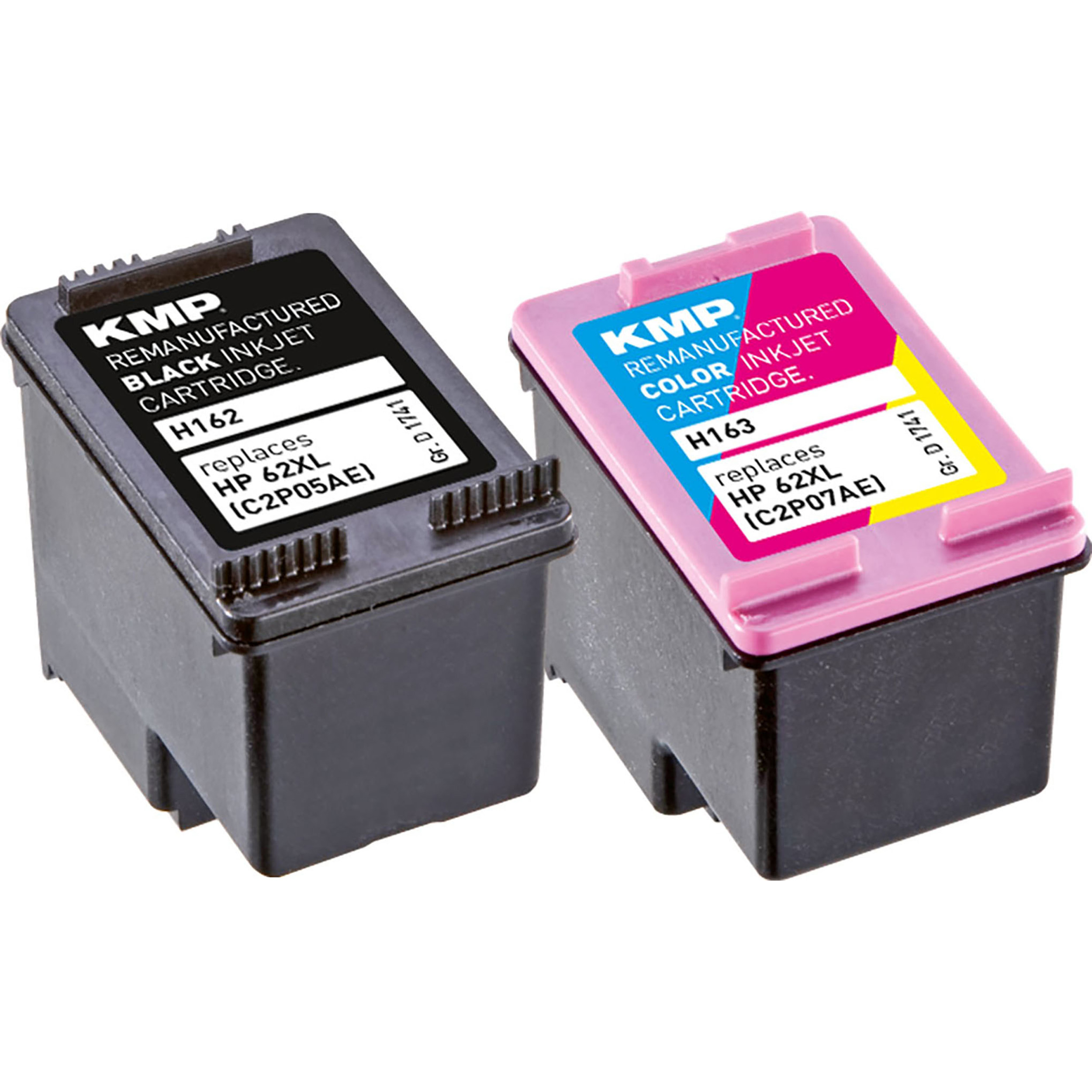 Cartridge HP (C2P05AE, 3-farbig Multipack KMP BK,C,M,Y für C2P07AE) 62XL C2P07AE) schwarz, (C2P05AE, Tintenpatrone Ink