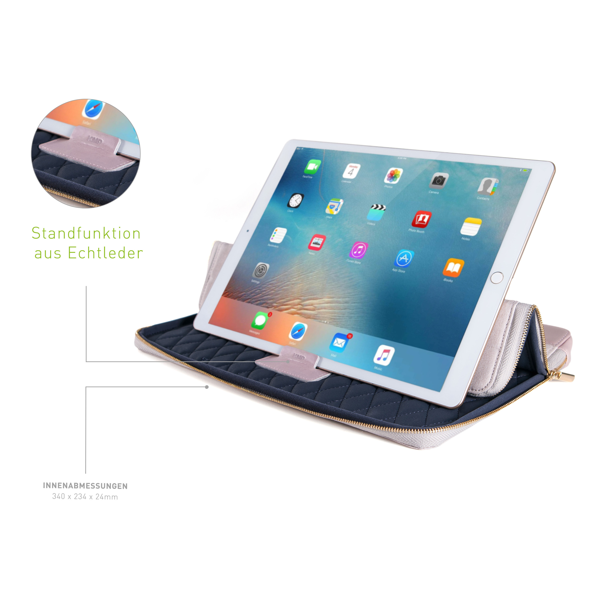 Apple KMP MacBook für / Echtleder, 13 Notebook pink Textil, Gray/Pink Sleeve Sleeve Air gray für Sleeve