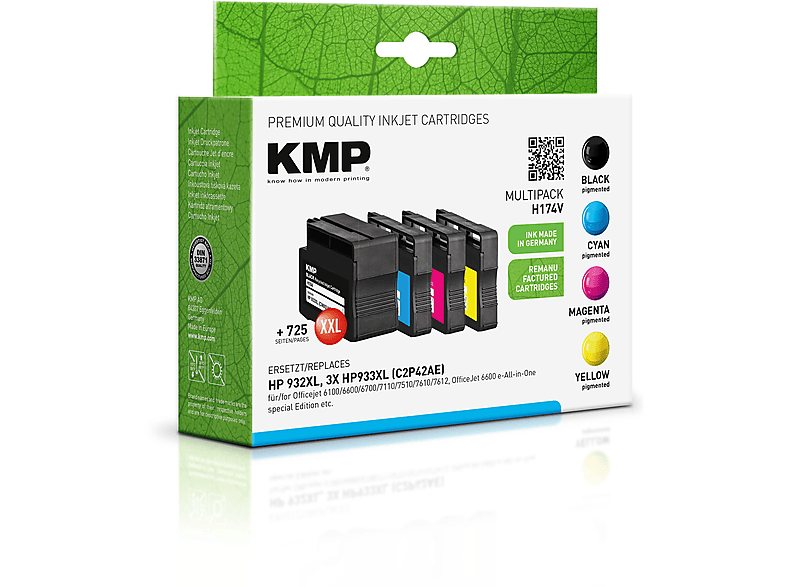 KMP Tintenpatrone für HP magenta, Ink cyan, black, 932XL, (CN053AE, 933XL CN056AE) Cartridge CN054AE, Multipack yellow HP CN055AE