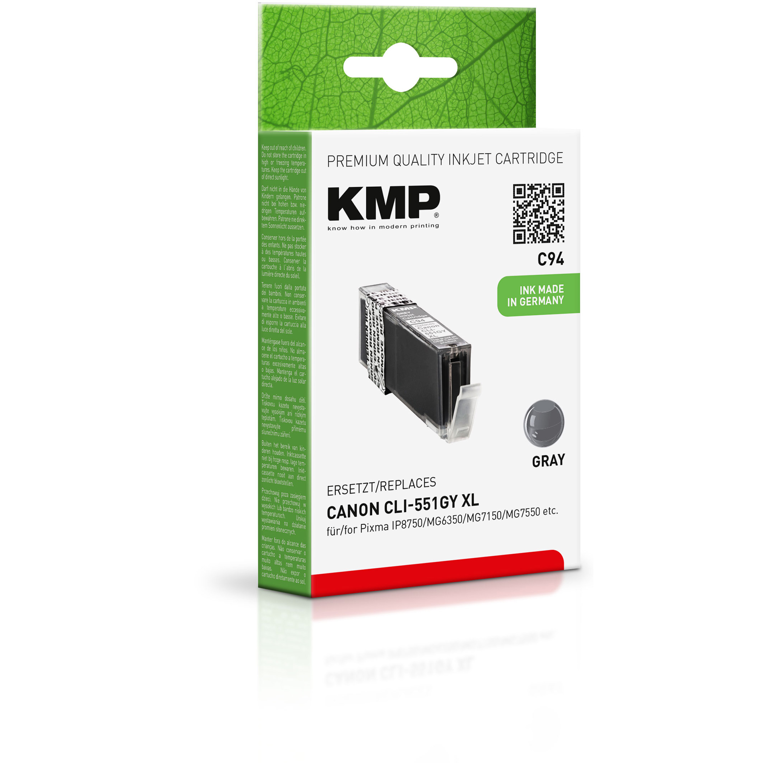 KMP Tintenpatrone für Canon CLI551GYXL (6447B001) Cartridge grau Grey Ink (6447B001)