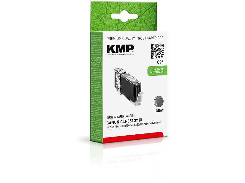 KMP Tintenpatrone für Canon CLI551GYXL Grey (6447B001) Ink Cartridge grau (6447B001)