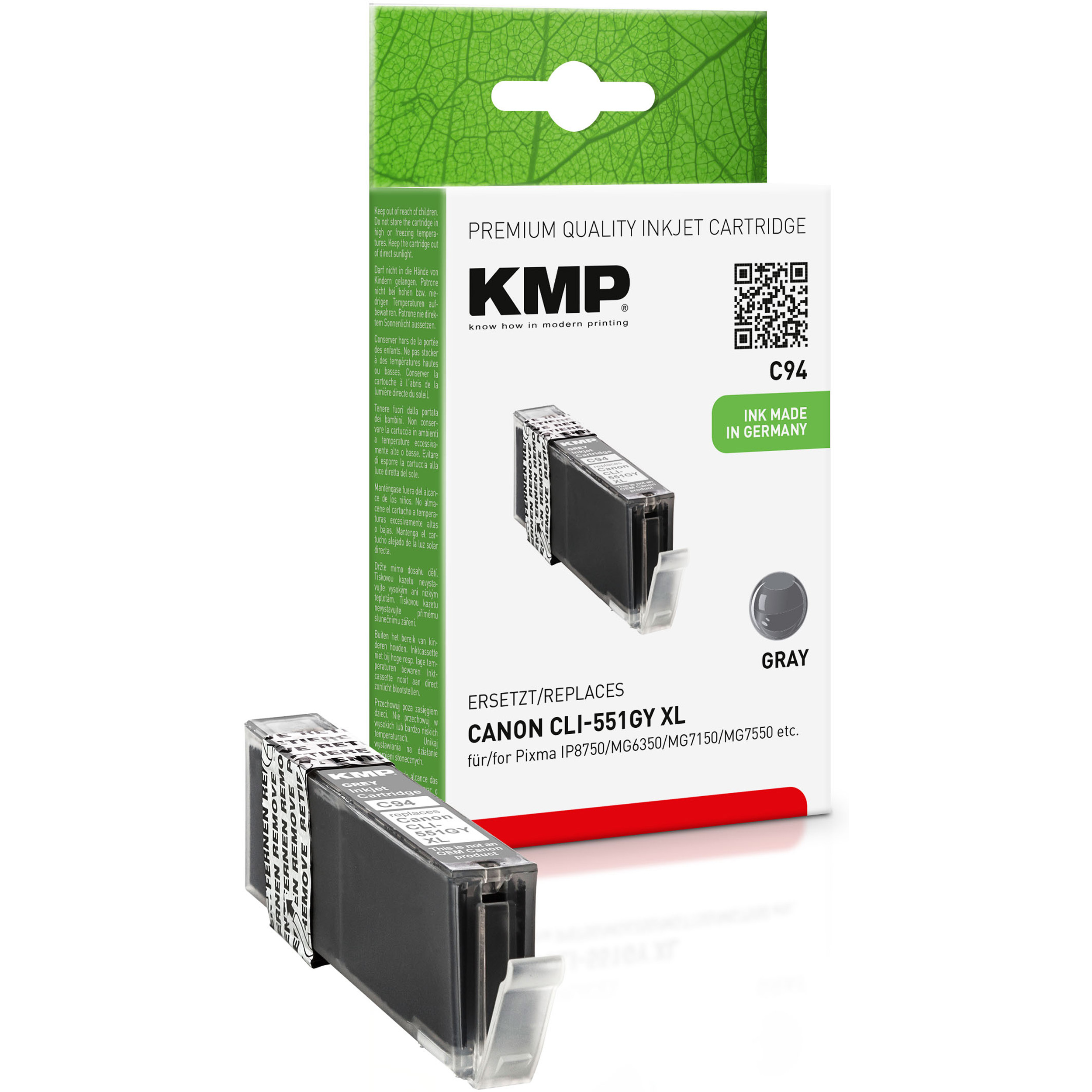 KMP Tintenpatrone für Canon CLI551GYXL (6447B001) Cartridge grau Grey Ink (6447B001)