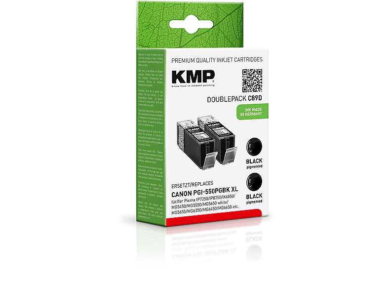 KMP Tintenpatrone für Canon PGI550PGBKXL Black, Black Doublepack Ink Cartridge black (6431B001)
