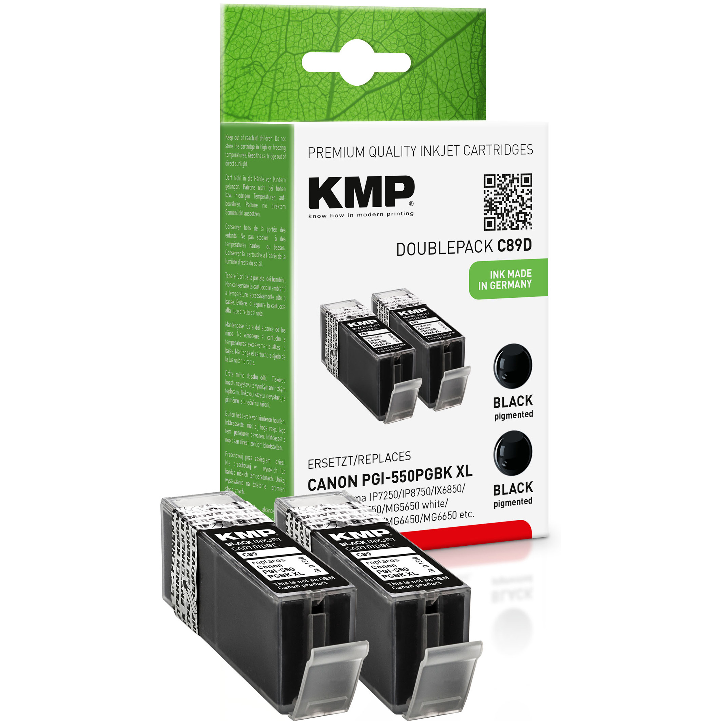 Black, Cartridge Tintenpatrone Doublepack KMP Ink PGI550PGBKXL für Black Canon black (6431B001)