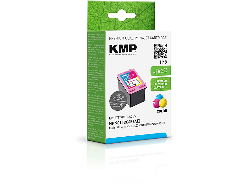 3-farbig Cartridge für Tintenpatrone HP C,M,Y (CC656AE) KMP 3-farbig (CC656AE) 901 Ink