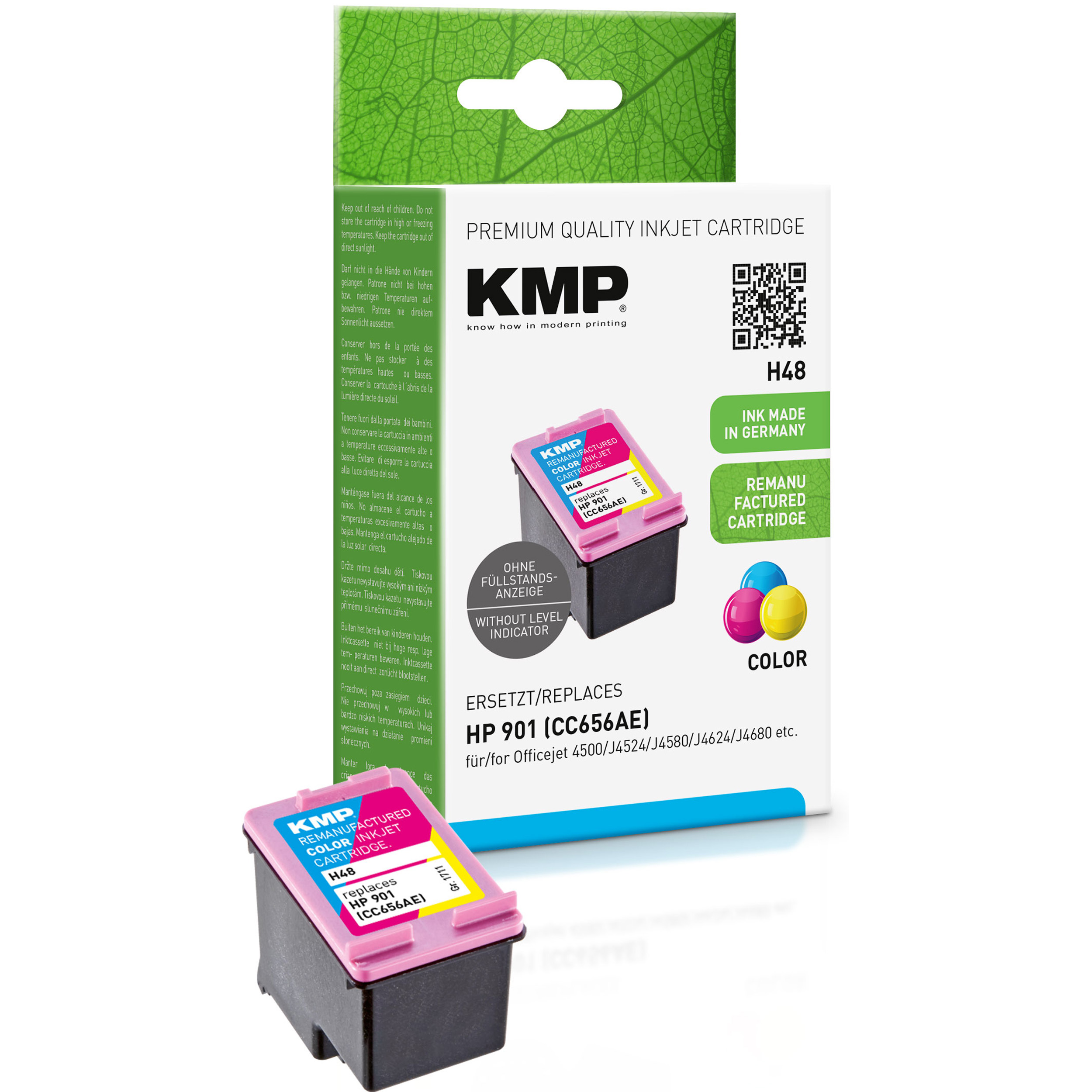 (CC656AE) C,M,Y KMP 3-farbig Tintenpatrone (CC656AE) Cartridge für 3-farbig 901 HP Ink