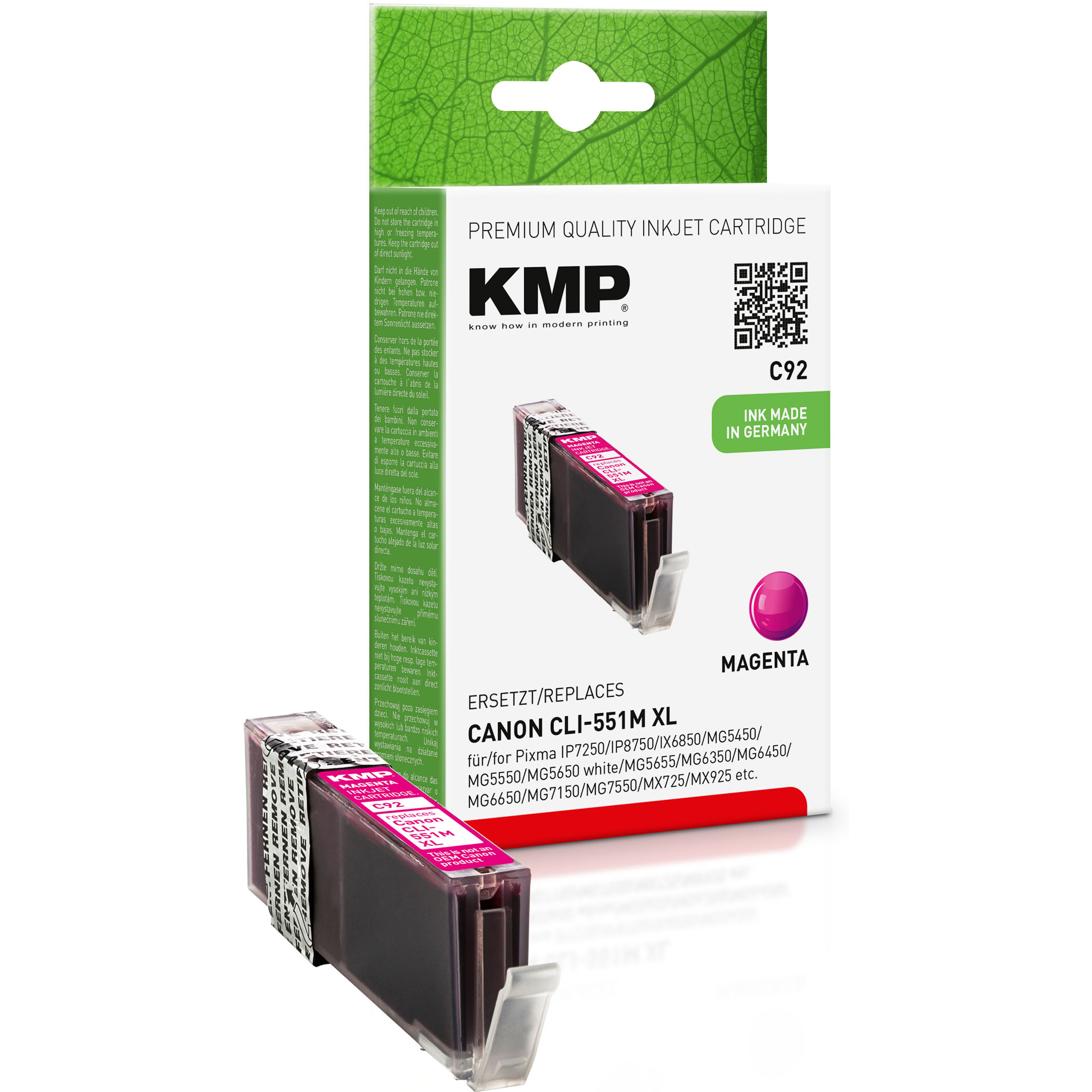 KMP Tintenpatrone Magenta Magenta (6445B001) Ink für Canon (6445B001) Cartridge CLI551MXL