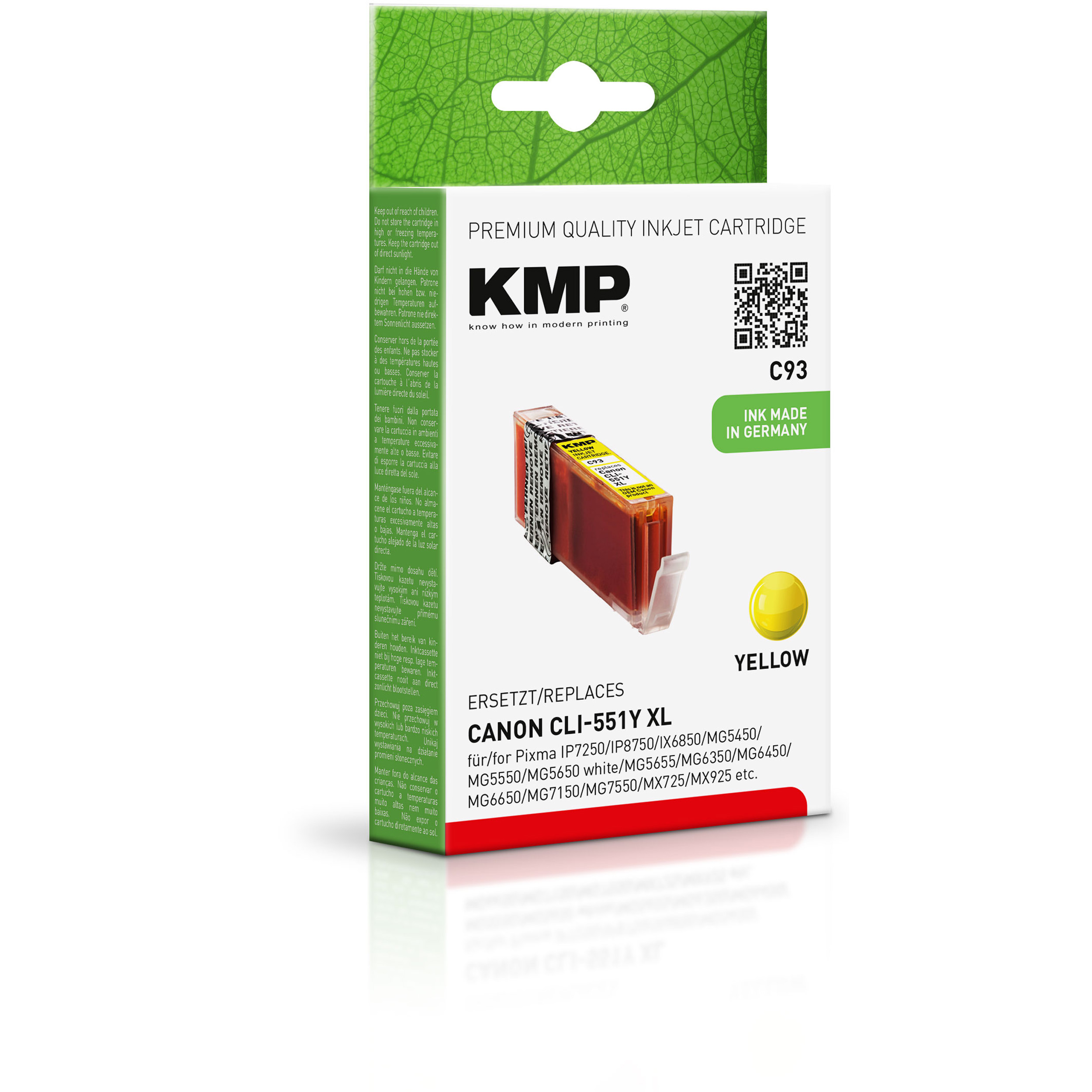 KMP Tintenpatrone für Canon (6446B001) yellow Yellow Ink (6446B001) CLI551YXL Cartridge