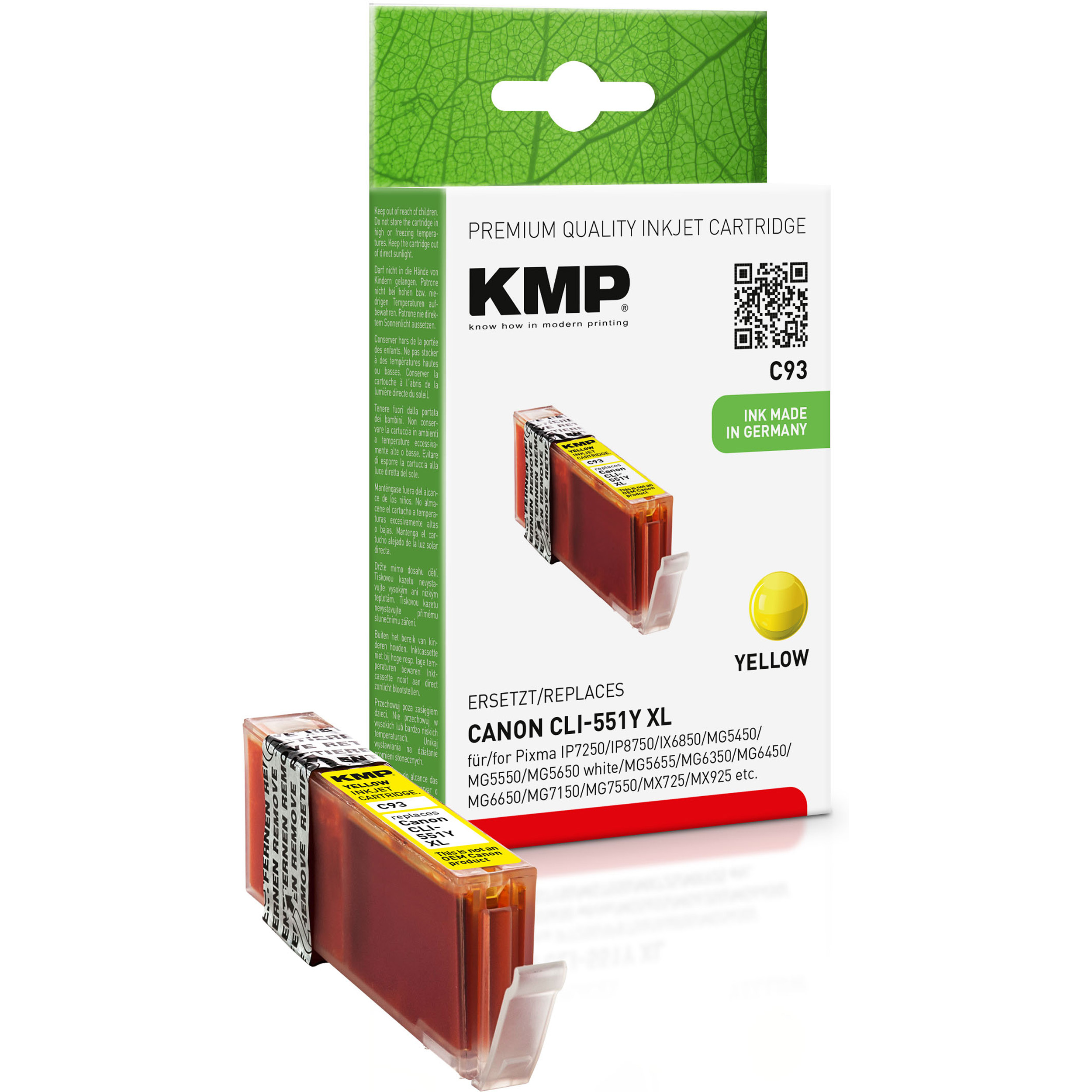 KMP Tintenpatrone für Canon (6446B001) yellow Yellow Ink (6446B001) CLI551YXL Cartridge