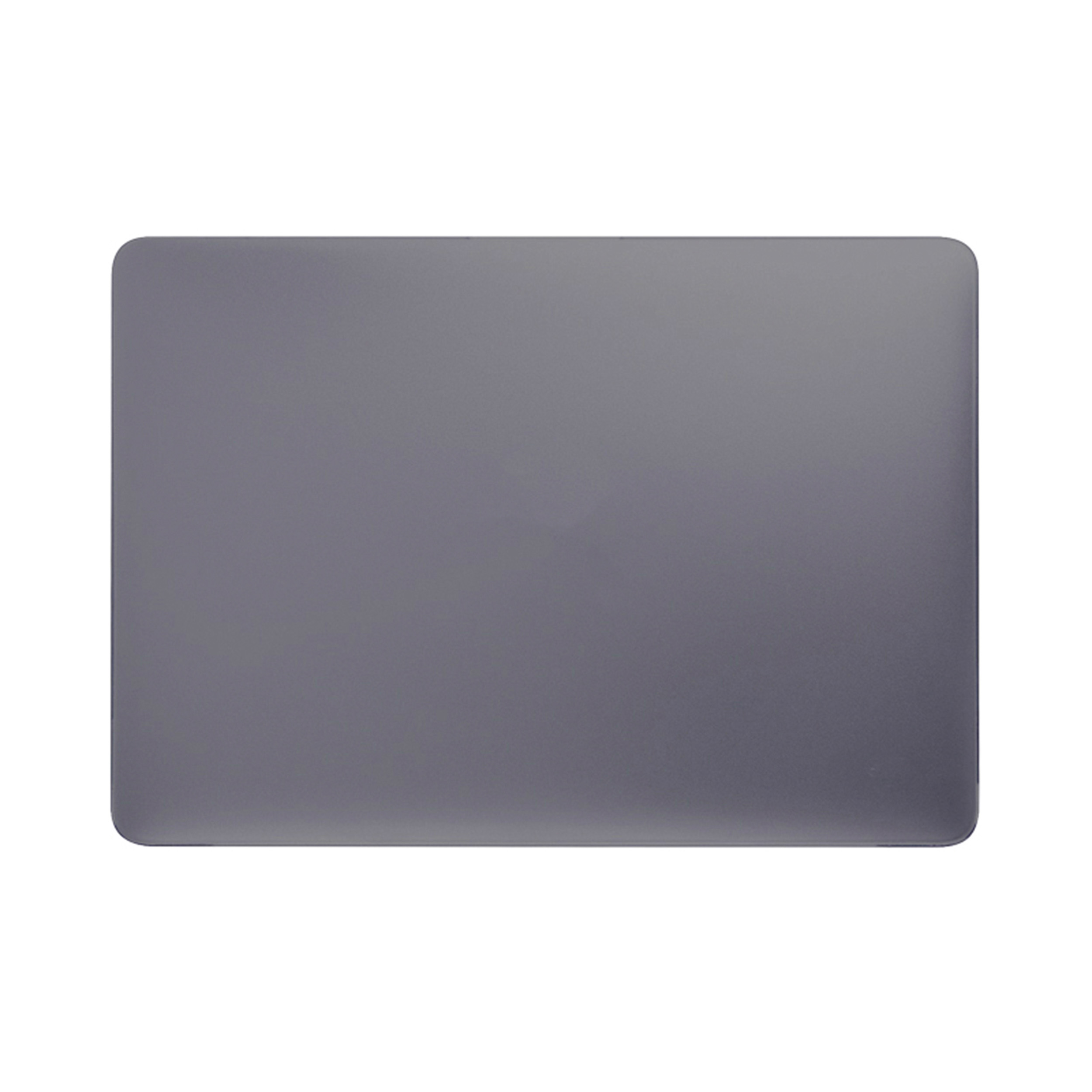 Draufsicht auf einen grauen Laptop. Die Oberfläche ist glatt und matt.