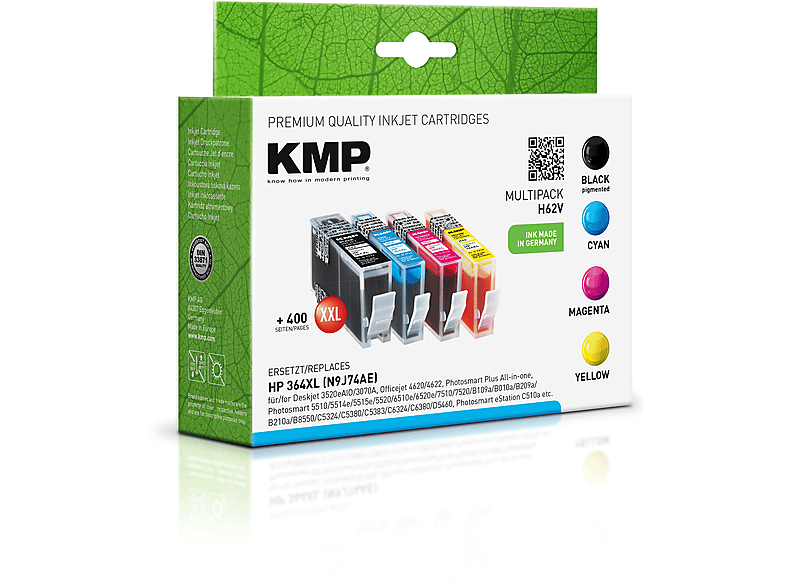 KMP Tintenpatrone für HP Ink magenta, yellow schwarz, Multipack 364XL CB325EE) CB323EE, cyan, CB324EE, (CN684EE, Cartridge
