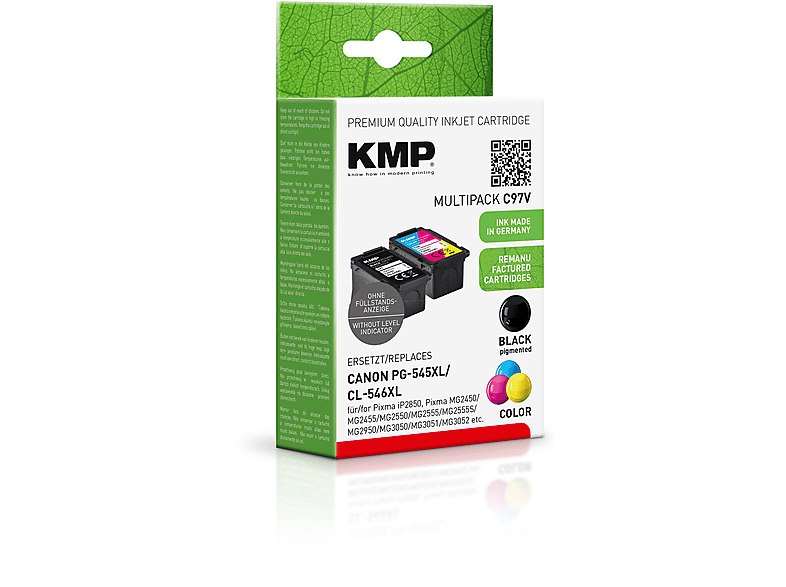 KMP Tintenpatrone für Canon PG545XL, CL546XL Multipack Ink Cartridge schwarz, cyan, magenta, yellow (8286B001, 8288B001)
