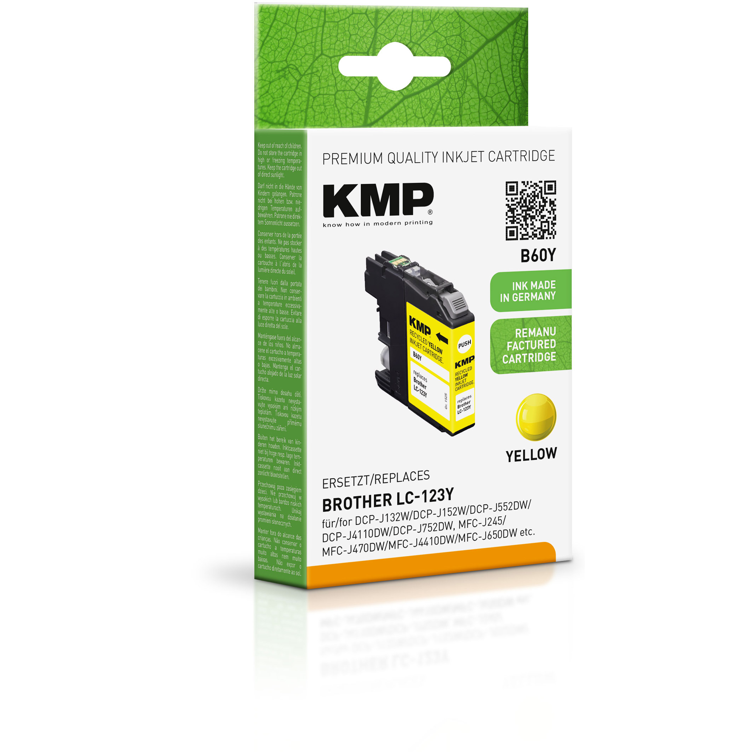 KMP Tintenpatrone für Brother LC123Y Yellow Ink (LC123Y) yellow Cartridge