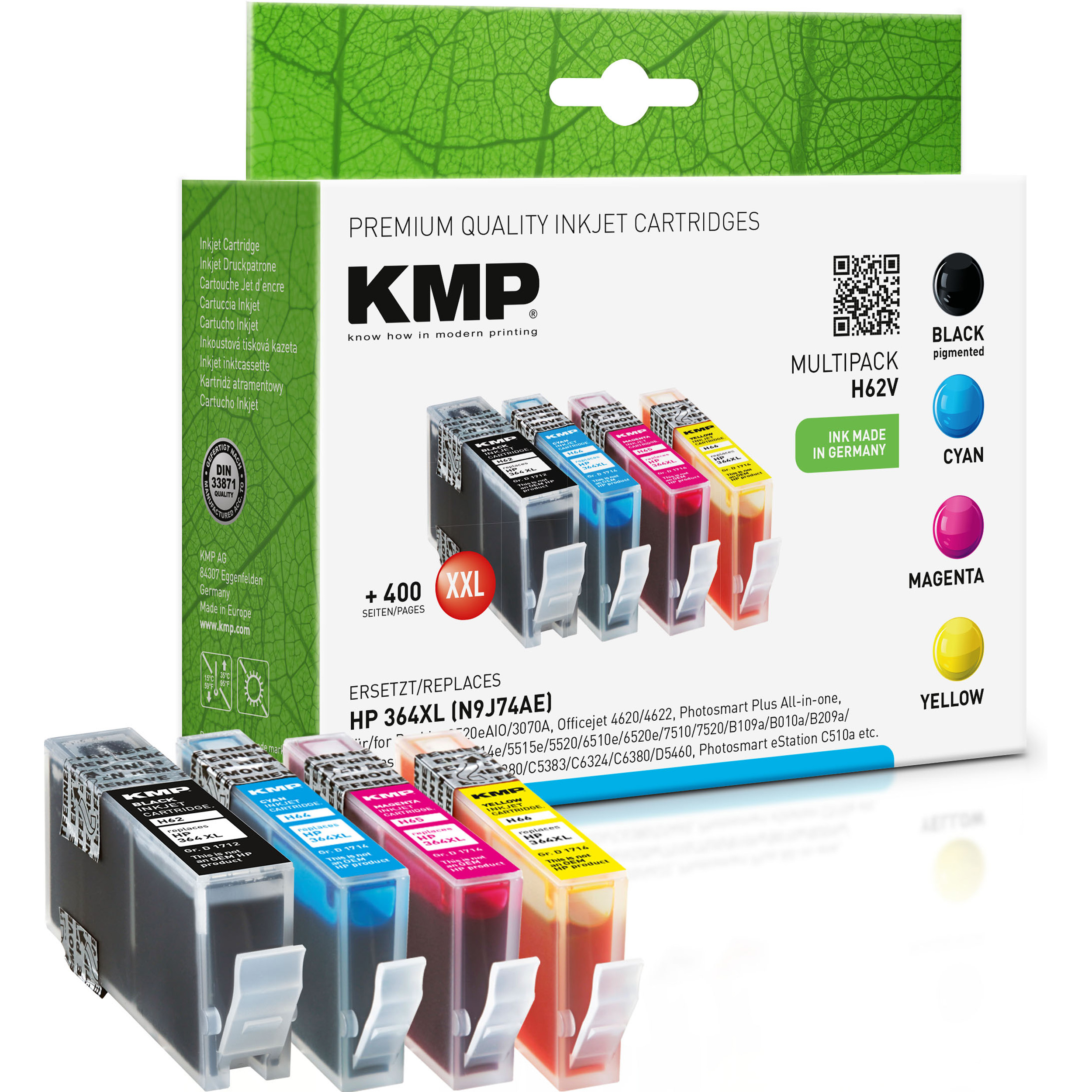 KMP Tintenpatrone für HP Ink magenta, yellow schwarz, Multipack 364XL CB325EE) CB323EE, cyan, CB324EE, (CN684EE, Cartridge