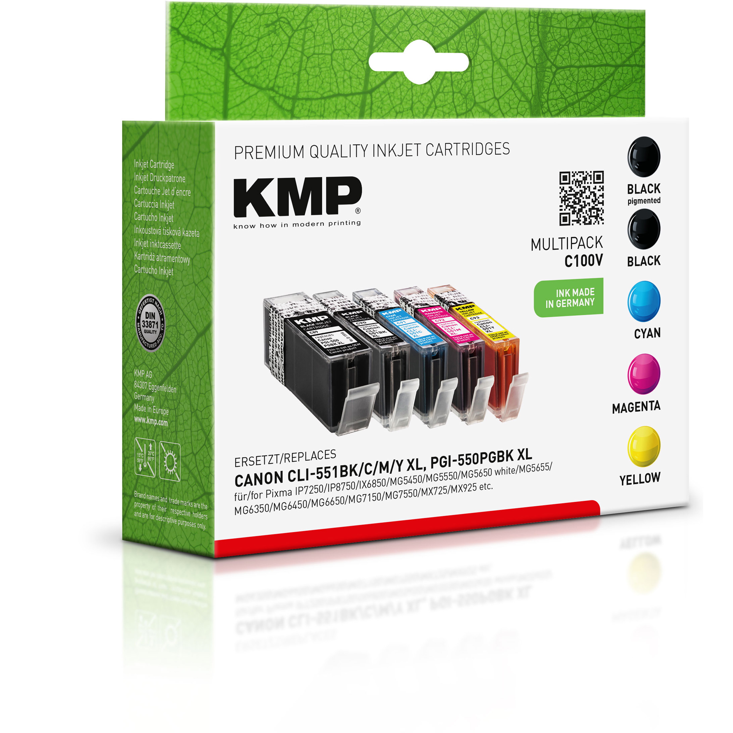 KMP Tintenpatrone für Multipack Ink 6443B001, 6446B001) cyan, magenta, 6444B001, CLI551CXL (6431B001, schwarz, Canon PGI550PGBKXL, yellow 6445B001, Cartridge